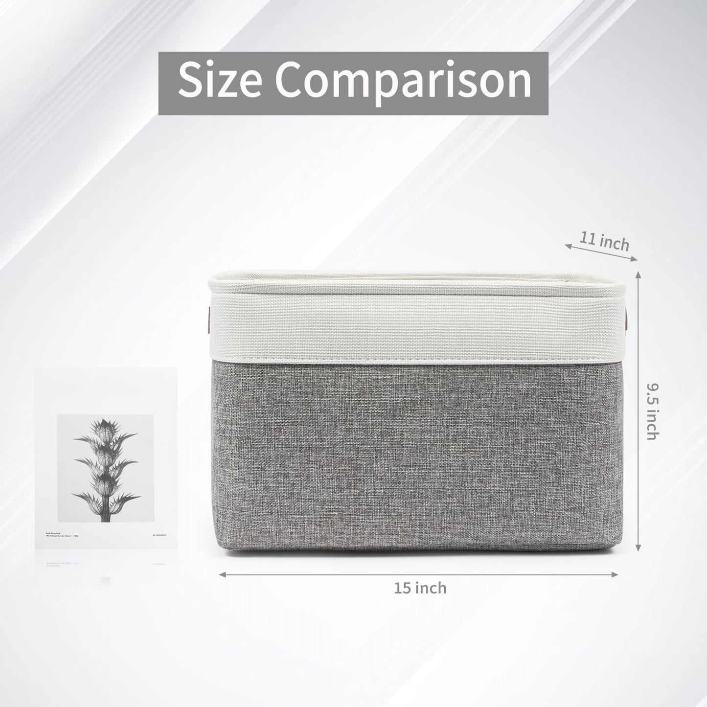 Bagnizer Storage Bins Large Fabric Storage Baskets for Shelves 3 Pack, Decorative Linen Closet Baskets with Handles for Organizing, Shelf, Clothes, Home, Office, 15x11x9.5Inches (Grey&White)
