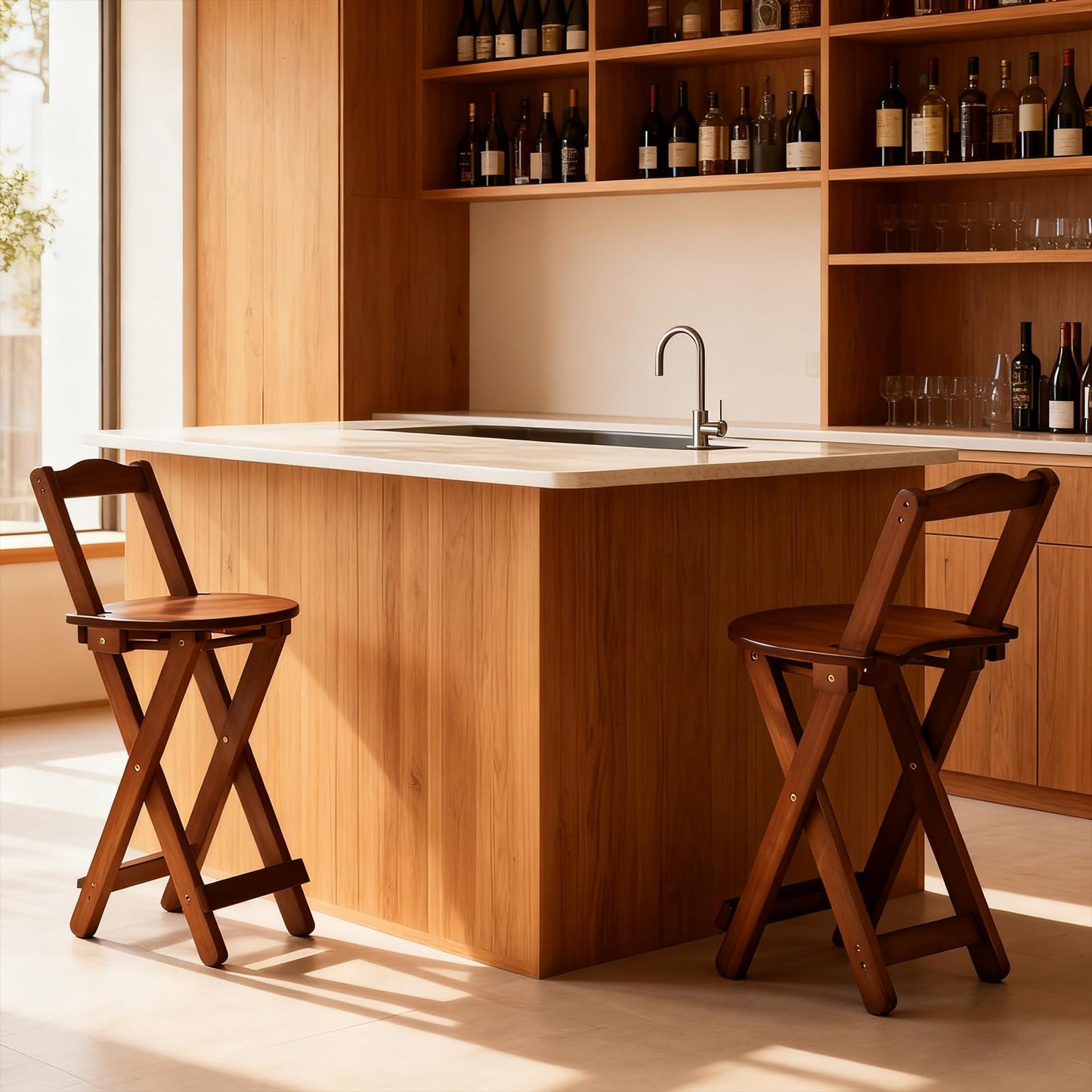 GENDLTHIJ Folding Bar Stool for Kitchen, Portable Wooden bar Stool, Foldable Bamboo Bar Stools Set of 1 for Home Kitchen Breakfast Counter (Brown) (Walnut Small)