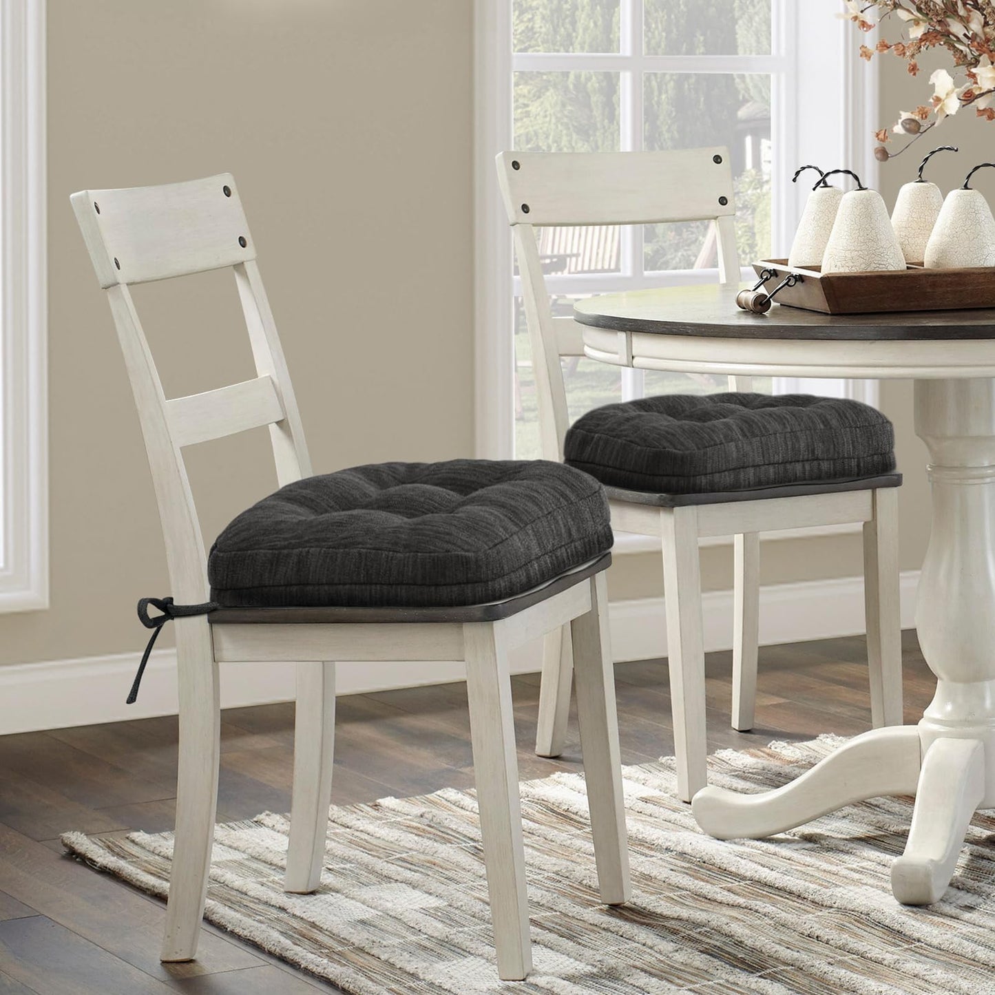Shinnwa Dining Chair Cushions Set of 2, Dual-Layer Memory Foam Kitchen Chair Cushions, Patented Design Seat Pads with Ties, 16.5 x 16.5 x 3.5in, 2 Pack, Charcoal
