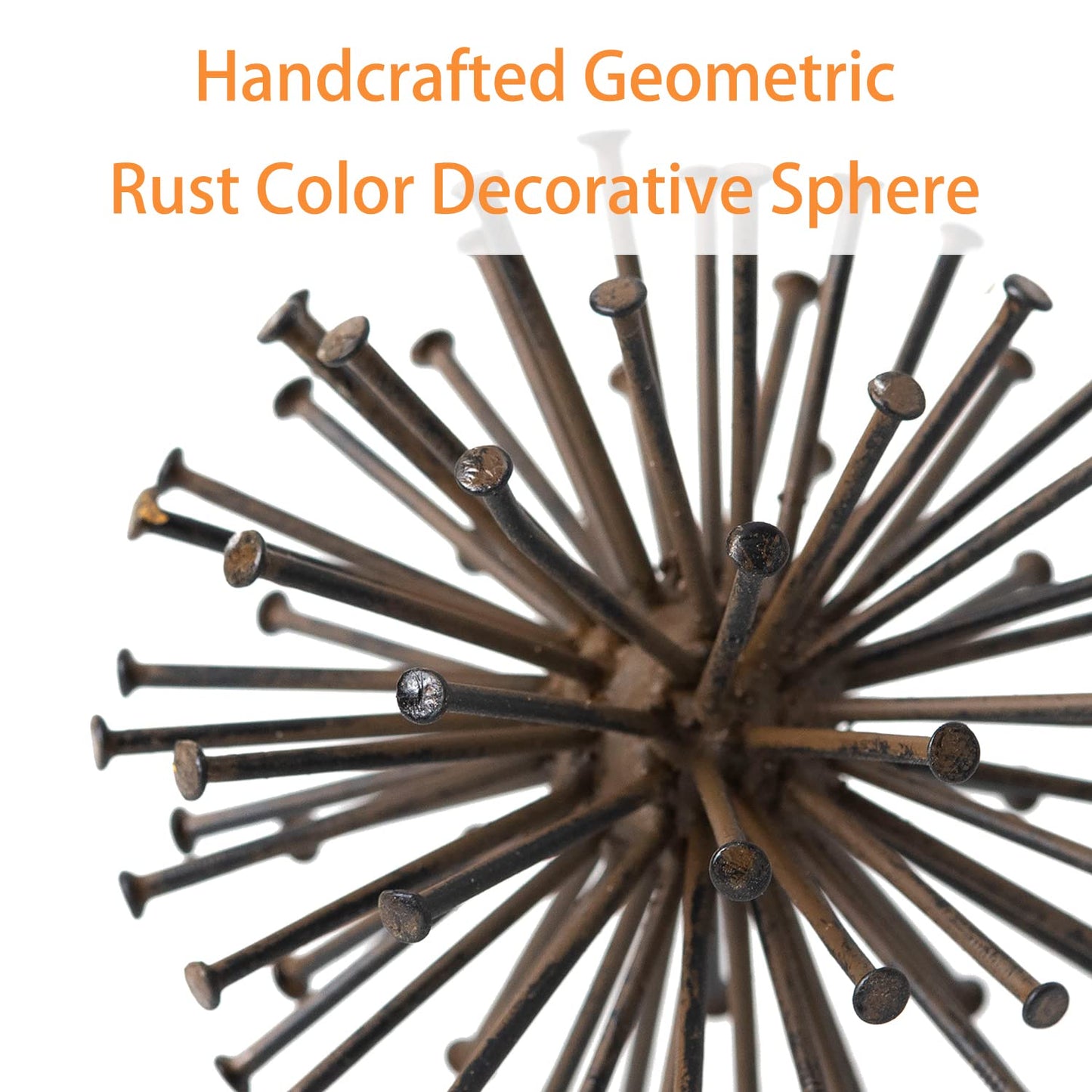 TICKCACY Metal Starburst Sculpture, Spike Tabletop Decorative Sphere, Small Abstract Geometric Urchin Decor Ball, Rusty Iron Table Top Decoration Orb for Home Living Room Bedroom Office Shelf
