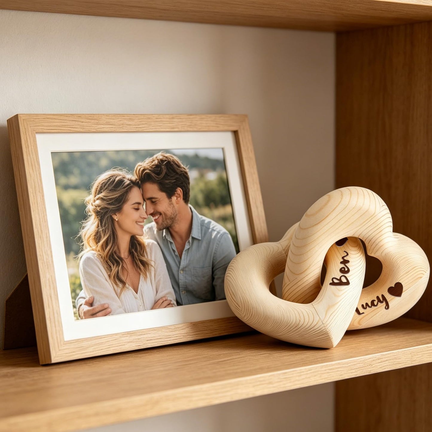 Personalized Wooden Hearts with Names – Infinity Heart Sculpture, Custom Laser Engraved Wooden Hearts for Couples, Romantic Wedding & Anniversary Keepsake, Sentimental Home Décor Accents