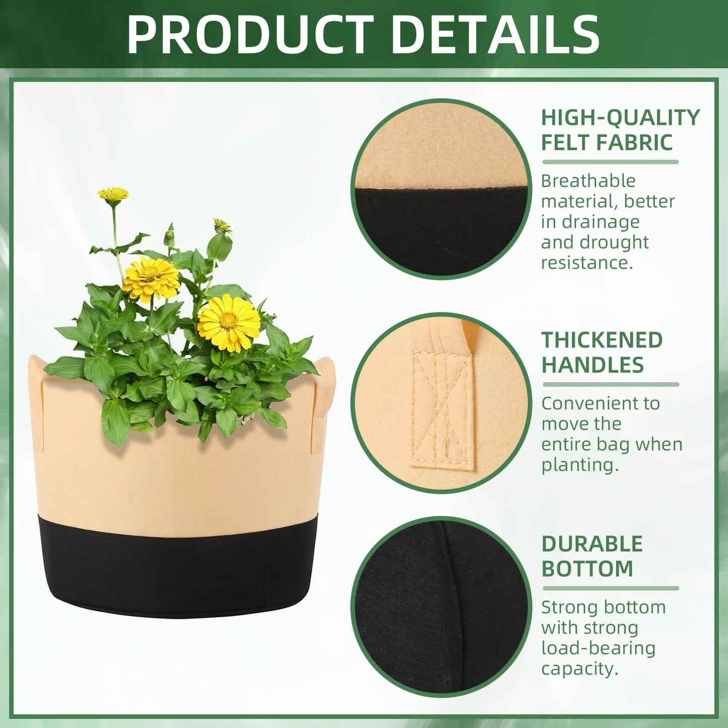 Ohiyoo 12 Pack 10 Gallon Grow Bags Colorful Fabric Plant Pots with Handles 10 Gal Garden Grow Bags Fabric Grow Pots Plant Growing Bags Vegetable Planting Bags for Garden and Outdoor (10 Gallon)