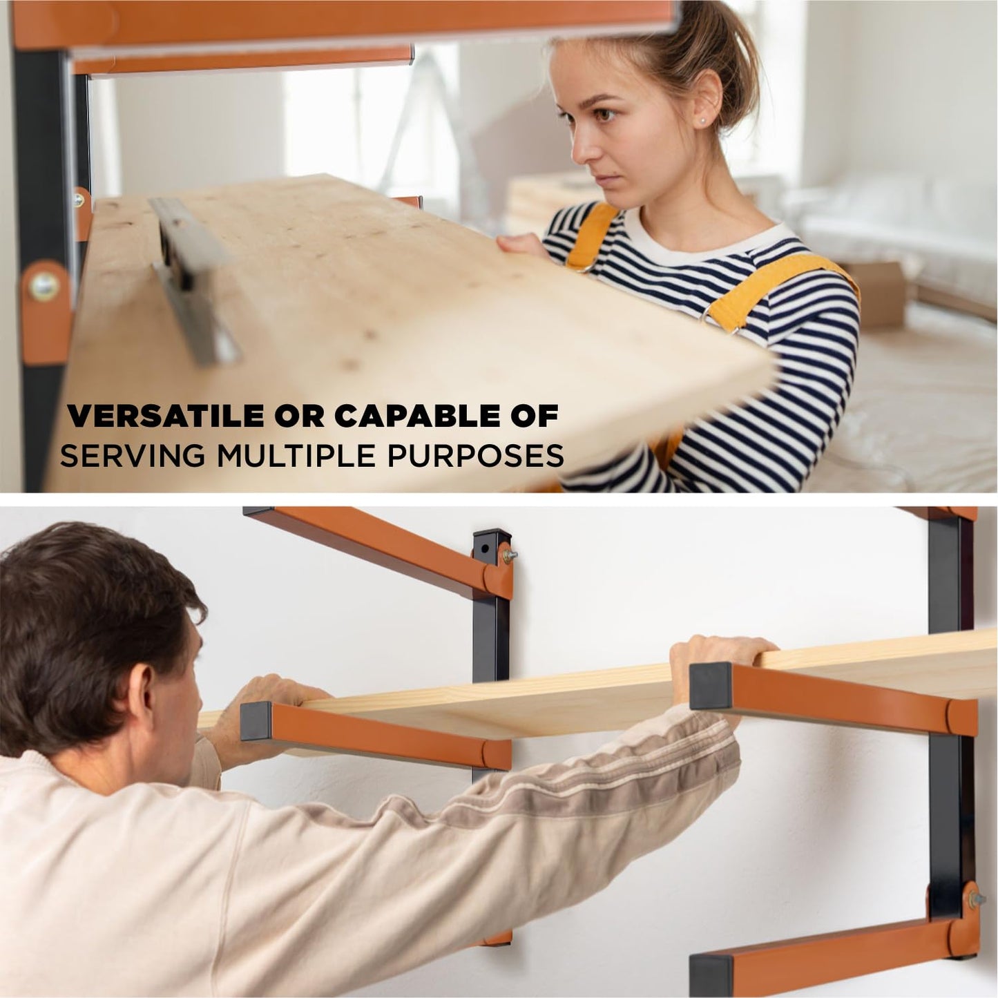 WIMART Lumber Storage Metal Rack Wall, Heavy Duty 3-Level Wall-Mounted Wood Rack Organizer for Garage Workshop and Shed (4 Pack)
