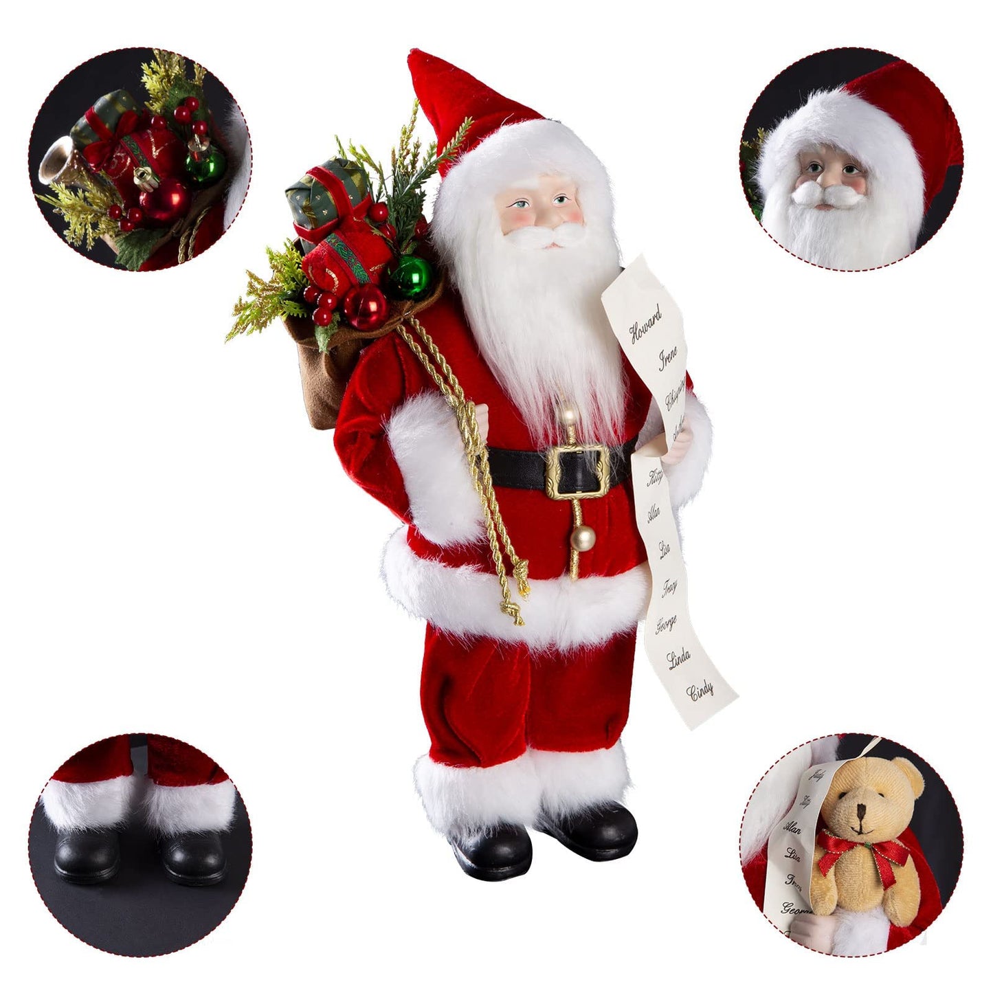 Uten Christmas Decorations, 18" Santa Clause Figurines Decorations, Christmas Socks and Gifts Bag Standing Home Party Holiday Decor and Birthday Gifts.
