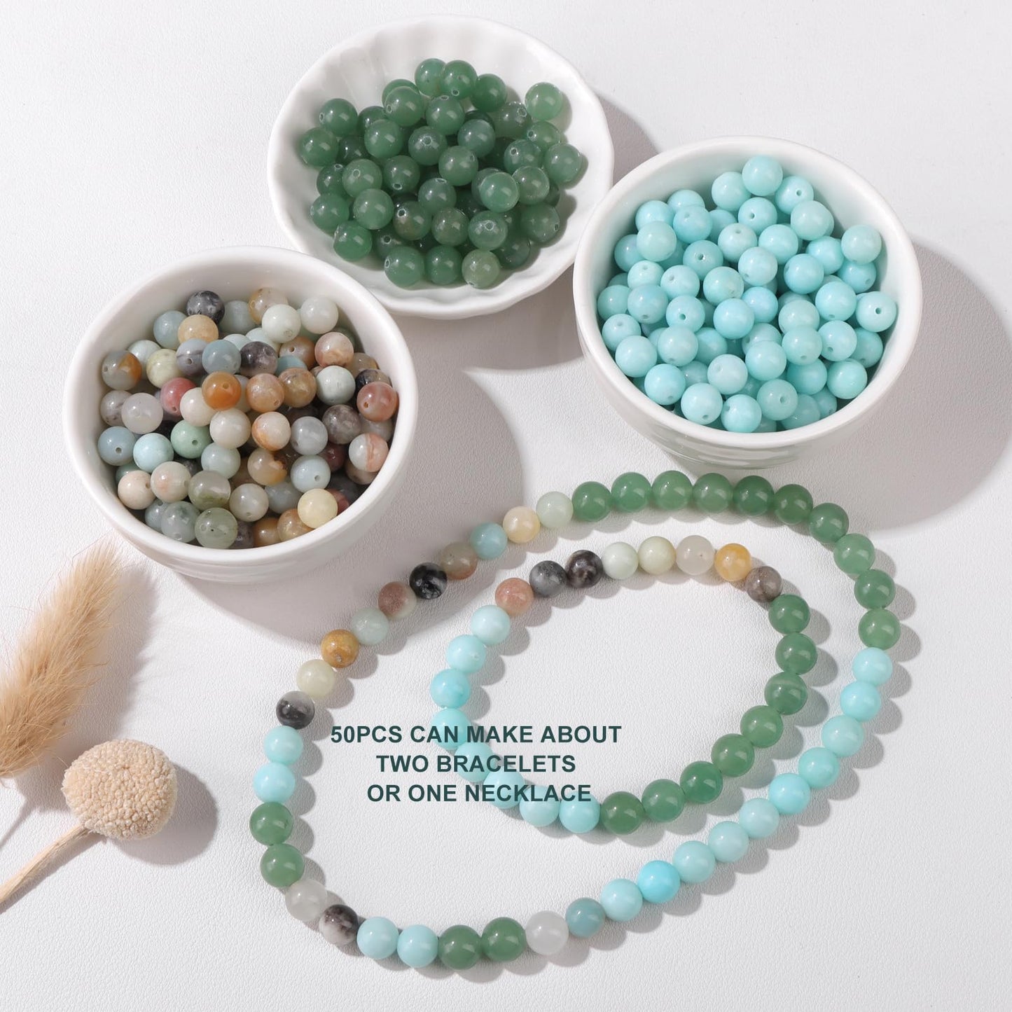Risyfjew 100PCS 8mm Natural Amazonite Beads Gemstone Round Loose Beads for Jewelry Making Chakra Crystal Stone Beads for Bracelets Necklace Earrings Making Supplies (100pcs/Strand)