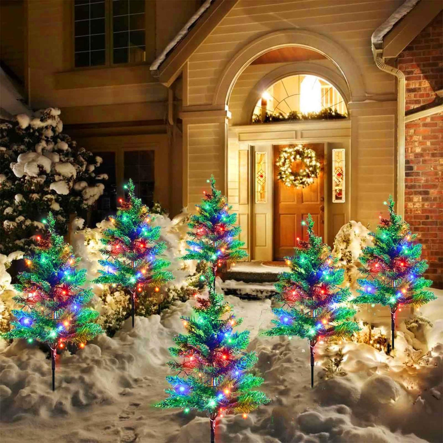 Windpnn Upgraded 6-Pack 120 LED Solar Christmas Garden Stake Lights, Outdoor Waterproof Solar Xmas Tree Yard Stake Christmas Pathway Lights for Christmas Decorations Garden Yard Lawn Pathway (8 Modes)