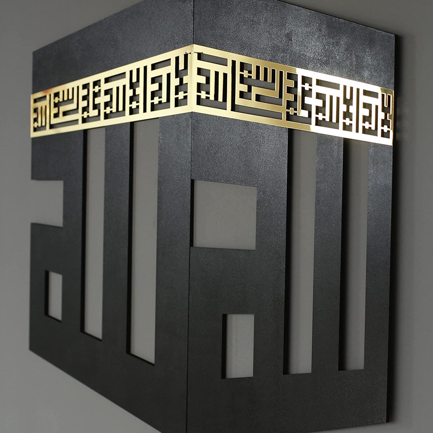 IWA CONCEPT Wooden Acrylic Kaaba Decor written First Kalima and ALLAH Name in Kufic Calligraphy | Islamic Ramadan Wall Decorations|La ilaha ill Allah Muhammadur-Rasul Allah (32'' x 28''|80 x 70 cm)
