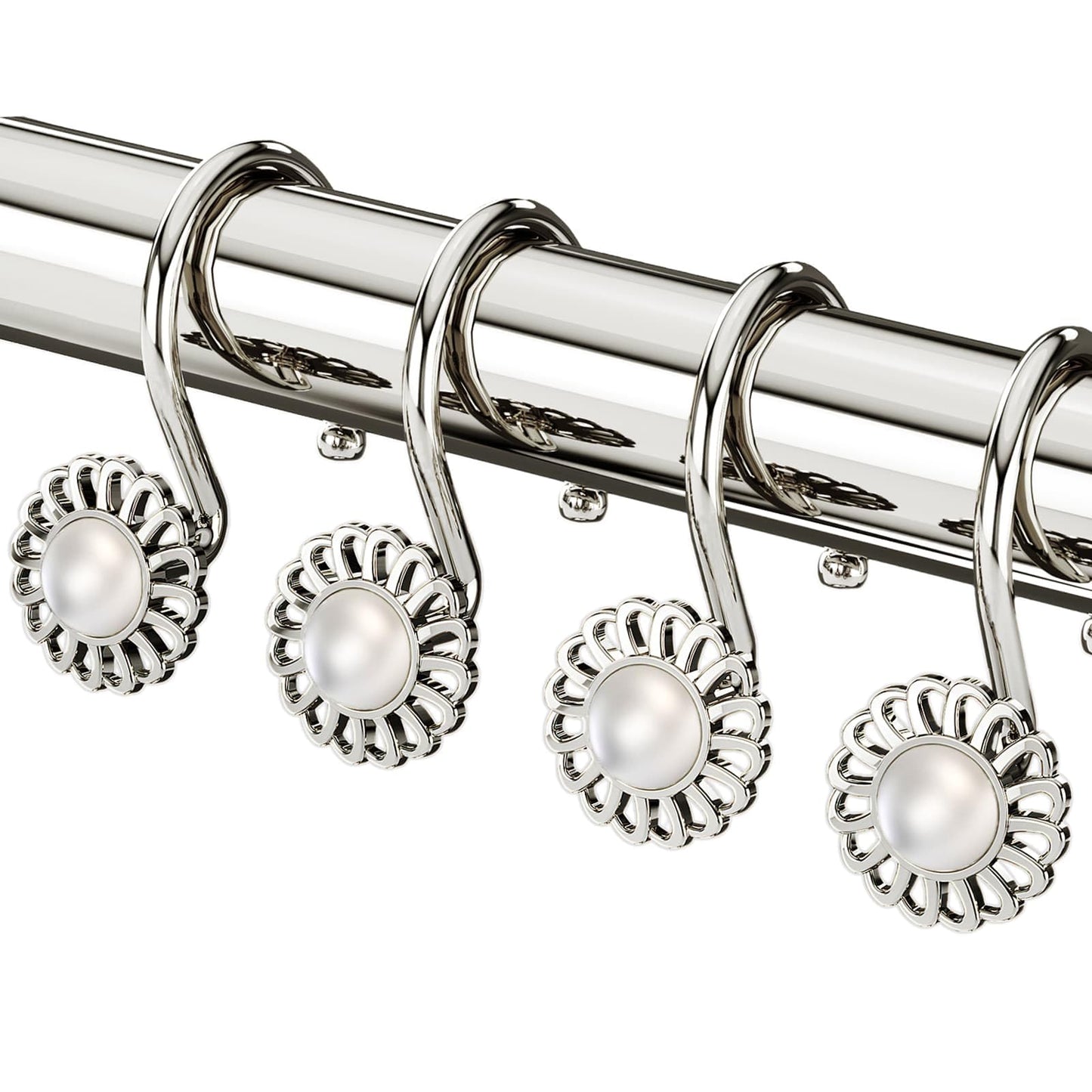 iToplin Nickel Shower Curtain Hooks Rings, Decorative Shower Curtain Hangers, Heavy Duty Metal Shower Rings, Sunflower Shower Hooks for Shower Curtain Rod and Liner, Bathroom Curtain Hooks, Set of 12