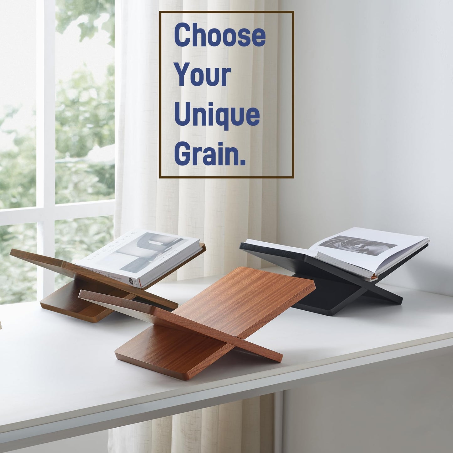 DECORANY Solid Wooden Book Stand for Desktop Display & Reading –15.7" x 9.4" x 5.7” Extra Large Wood Open Book Holder for Cookbook, Bible, Recipe, Textbook, Magazine (African Sapele)