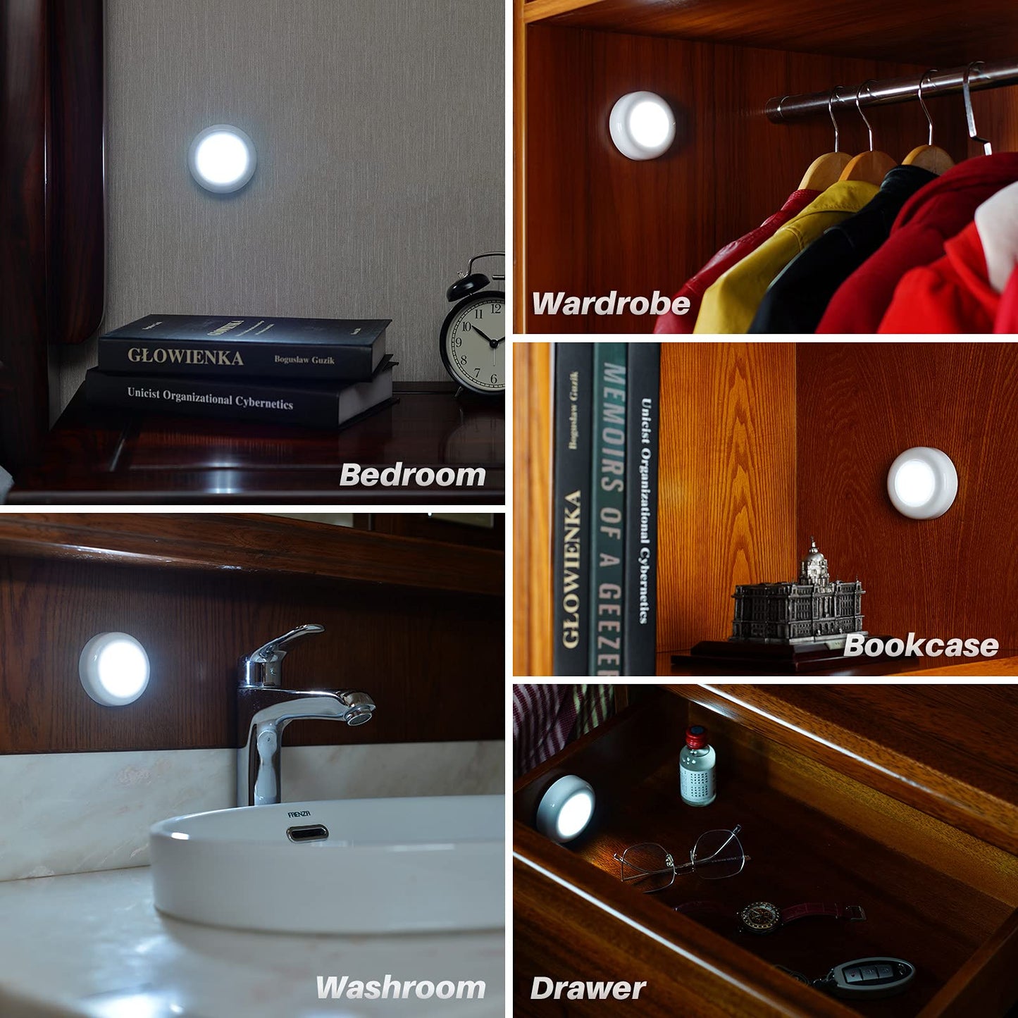 STAR-SPANGLED 6 Pack 2.8” Motion Sensor Lights Indoor AAA Battery Operated, Stick on LED Puck Light for Stairs, Under Cabinet, Closet, Cool White