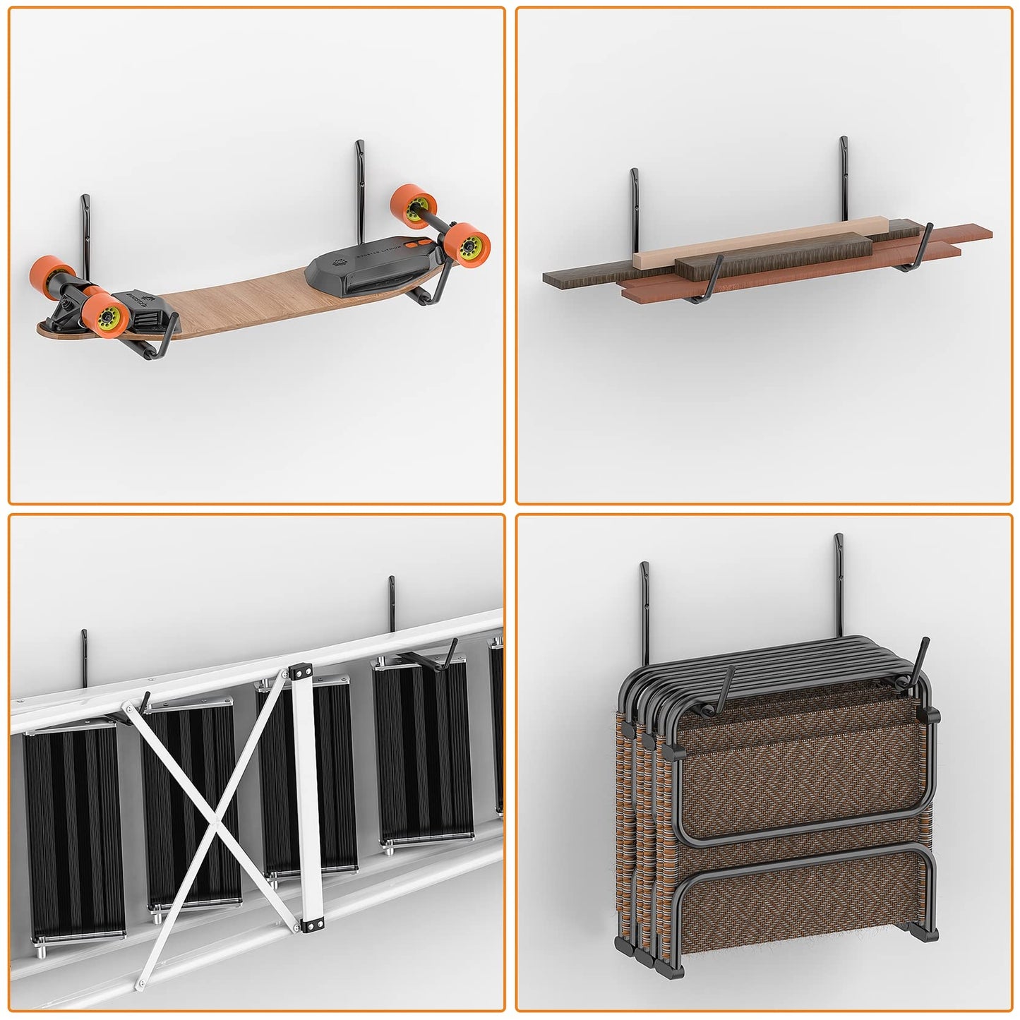 WALMANN Lightweight Kayak Storage Rack, Wall Mount Kayak Hooks for Garage Utility Storage Hangers for Canoe, Surfboard, Skiis, Snowboard, Paddle Board, Ladders