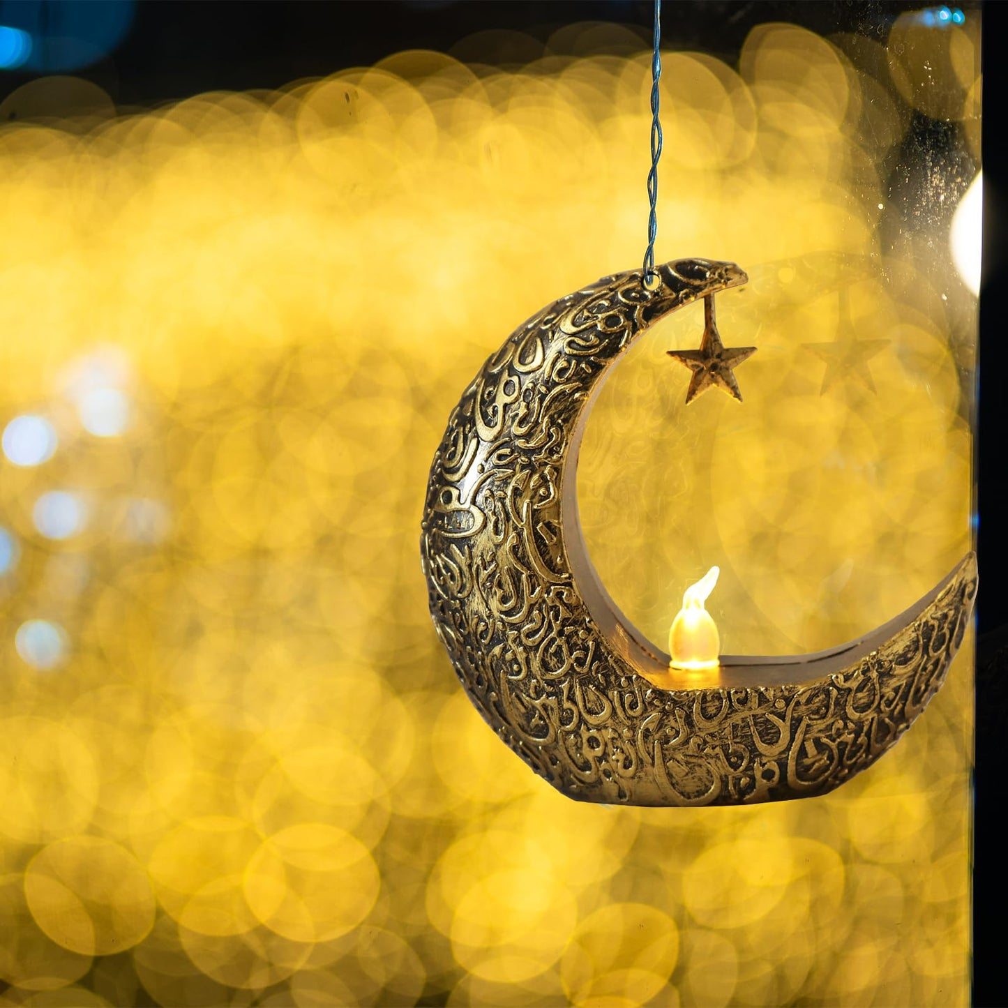 Hying 2 Pieces Ramadan Lanterns Decoration Eid-ul-fitr Table Lamp Eid Mubarak Flameless Candle Lanterns Ramadan Moon Star Lamp for Home Tabletop Decor-Golden Black