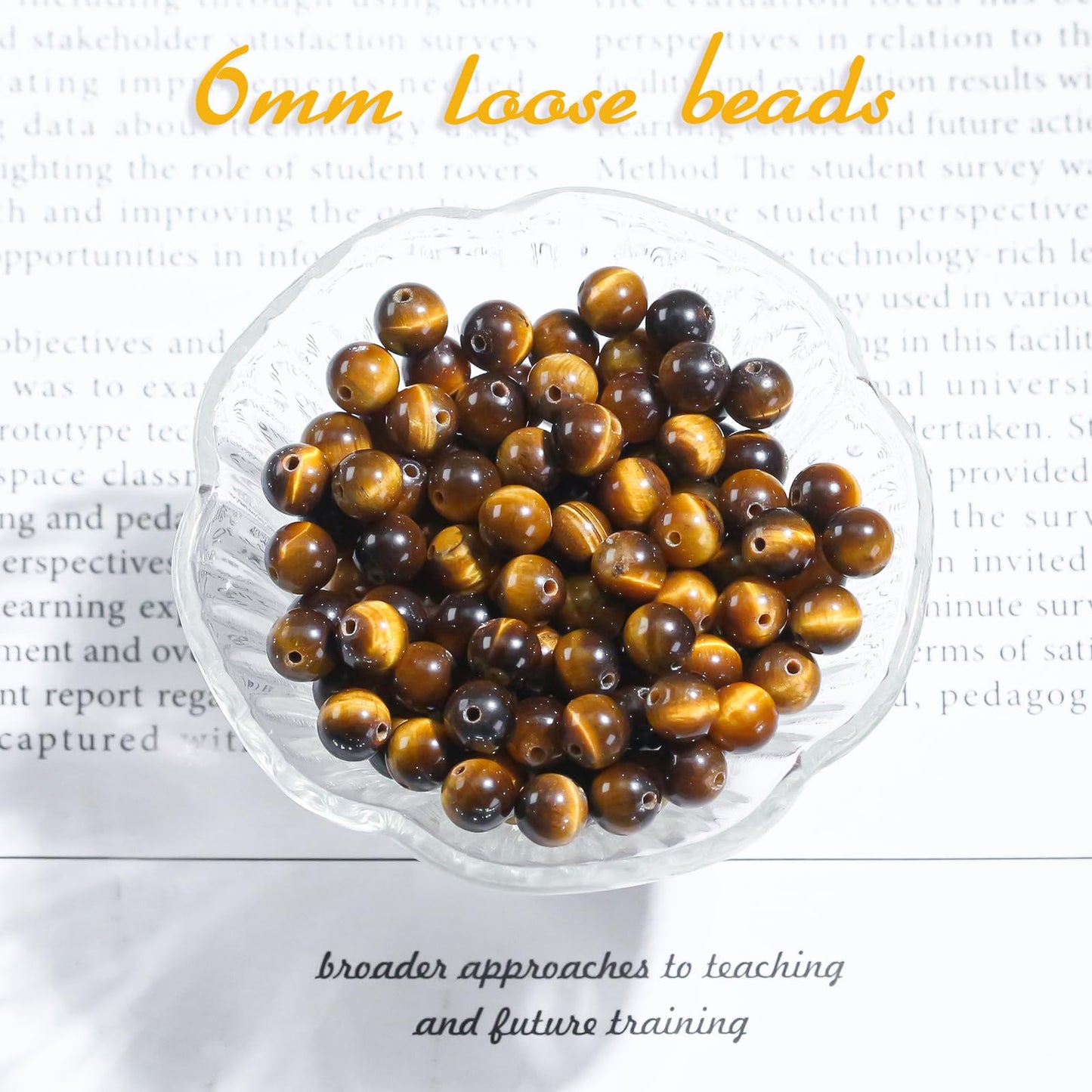 6mm Natural Gemstone Round Yellow Tiger Eye Loose Beads for Jewelry Making Bracelets Necklace Earrings Art Craft (60-62pcs/strand)