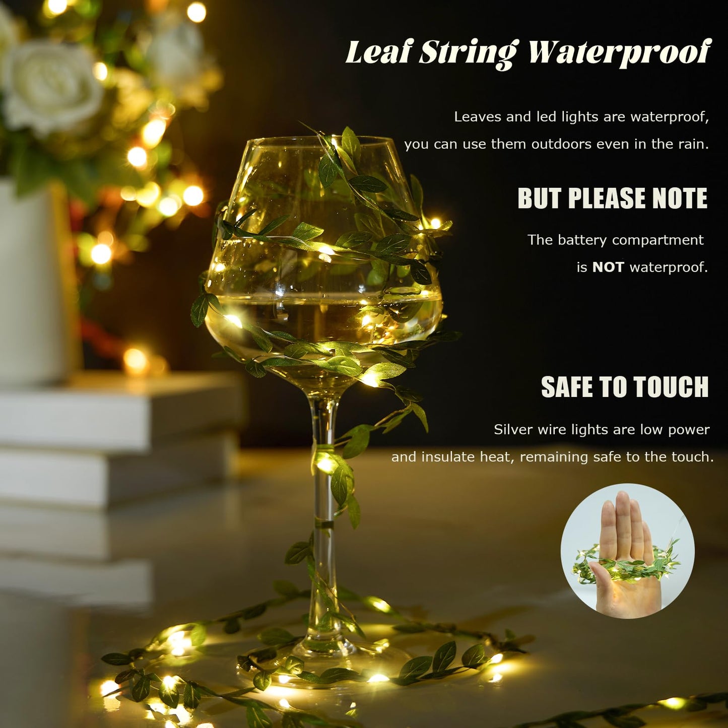 Maffily 2pcs 6.5Ft Green Leaves String Lights 20 LED Fairy Lights Battery Operated Artificial Ivy Leaf Garland with Light for Indoor Home Wall Birthday Wedding Decor