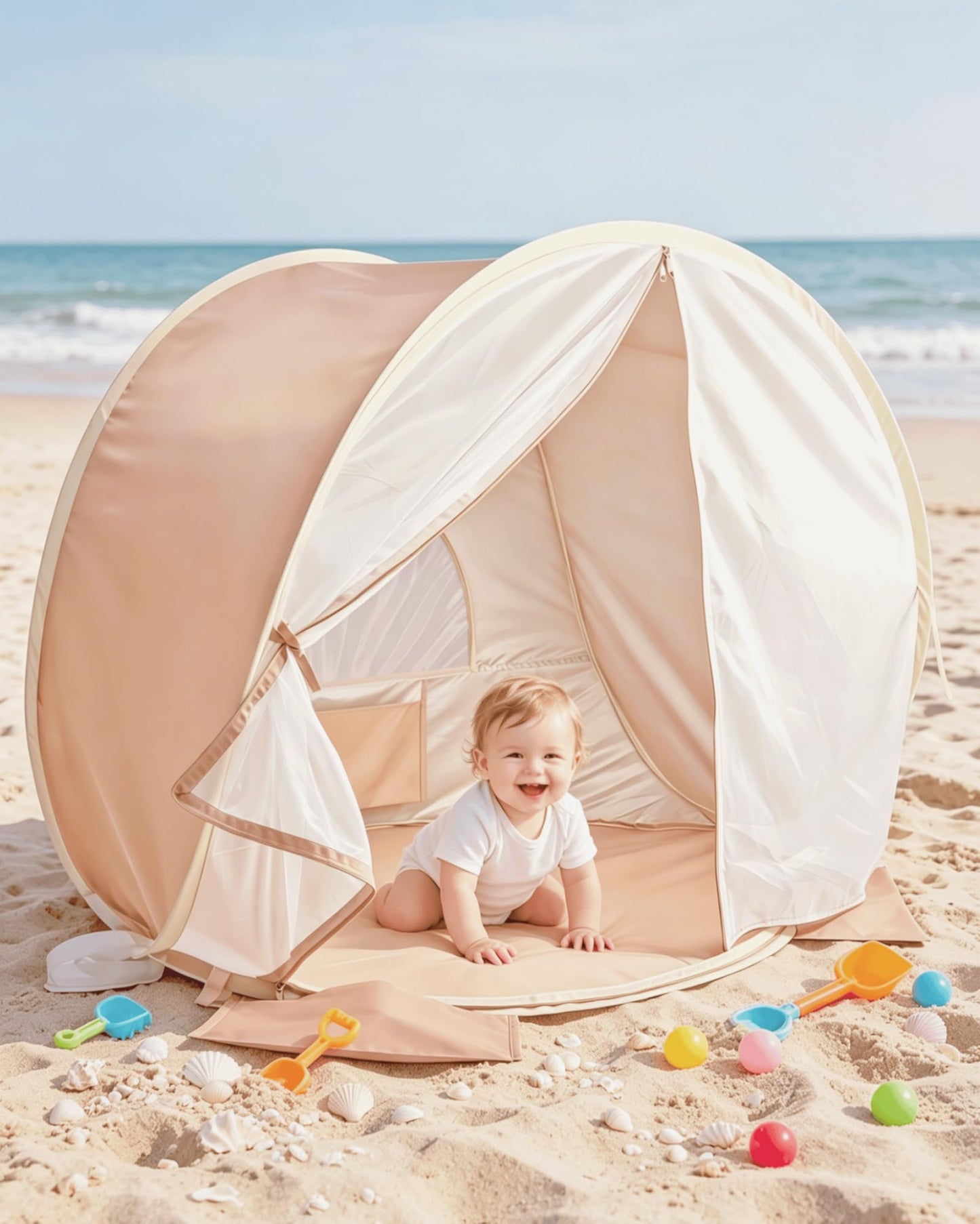 Pivoryla Baby Beach Tent, Pop Up Baby Tent with UV Protection, 37"x29"x33" Baby Sun Shade, Portable Baby Beach Essentials | 1.2lbs Lightweight, Sand-Proof Mesh Door, 4 Steel Stakes & Carry Bag