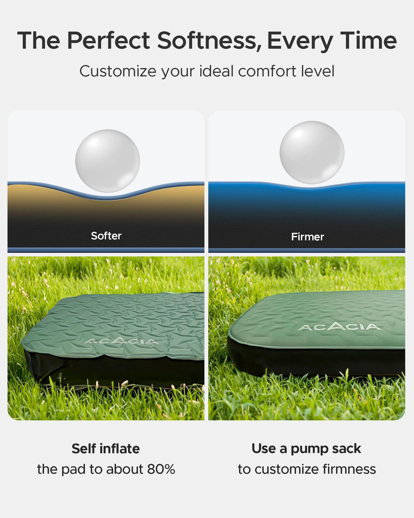 Acacia 4.3" Thick Self Inflating Sleeping Pad with Foam | Innovative Y-Shaped Telescopic Structure | Ultraportable Camping Mattress | Outdoor Compact Air Mat for Tent Car | Single
