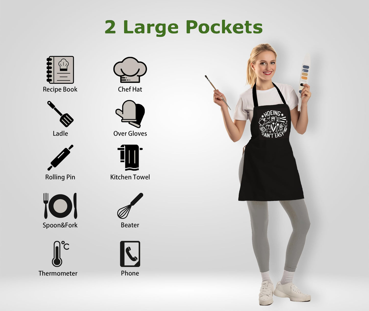 uinwk Hoeing ain't Easy Gardening Apron for Women with Pockets, Garden Apron, Plant Lover Gifts, Gardener Gifts, Plant Lady Mom Gifts, Waterproof Adjustable Bib Apron for Cooking Kitchen