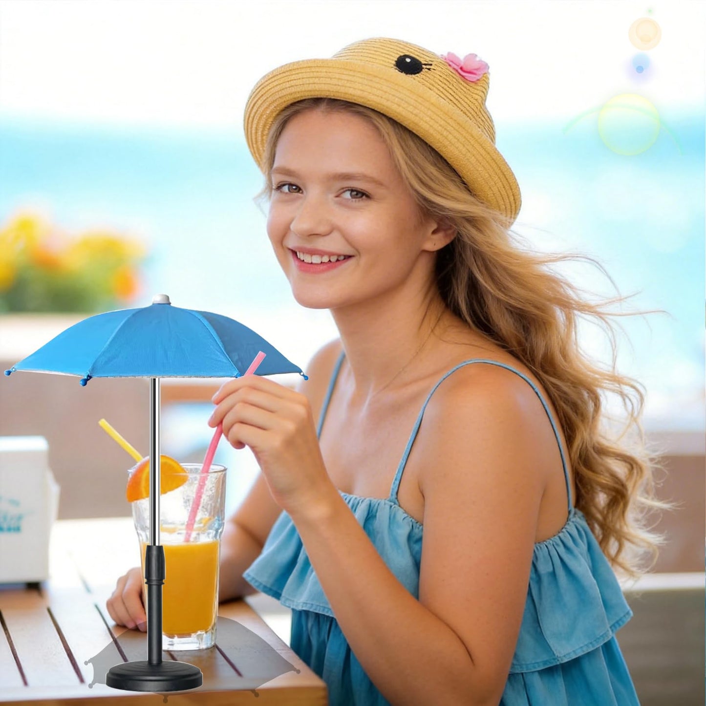 2 PCS Mini Sun Shade Umbrella with Heavy Duty Base, Mini Pool Umbrella to Keep Your Drinks Cold and Prevent Overheated Phone, Portable Foldable Drink Shade for Pool, Beach, Camping, Patio (10.6in)