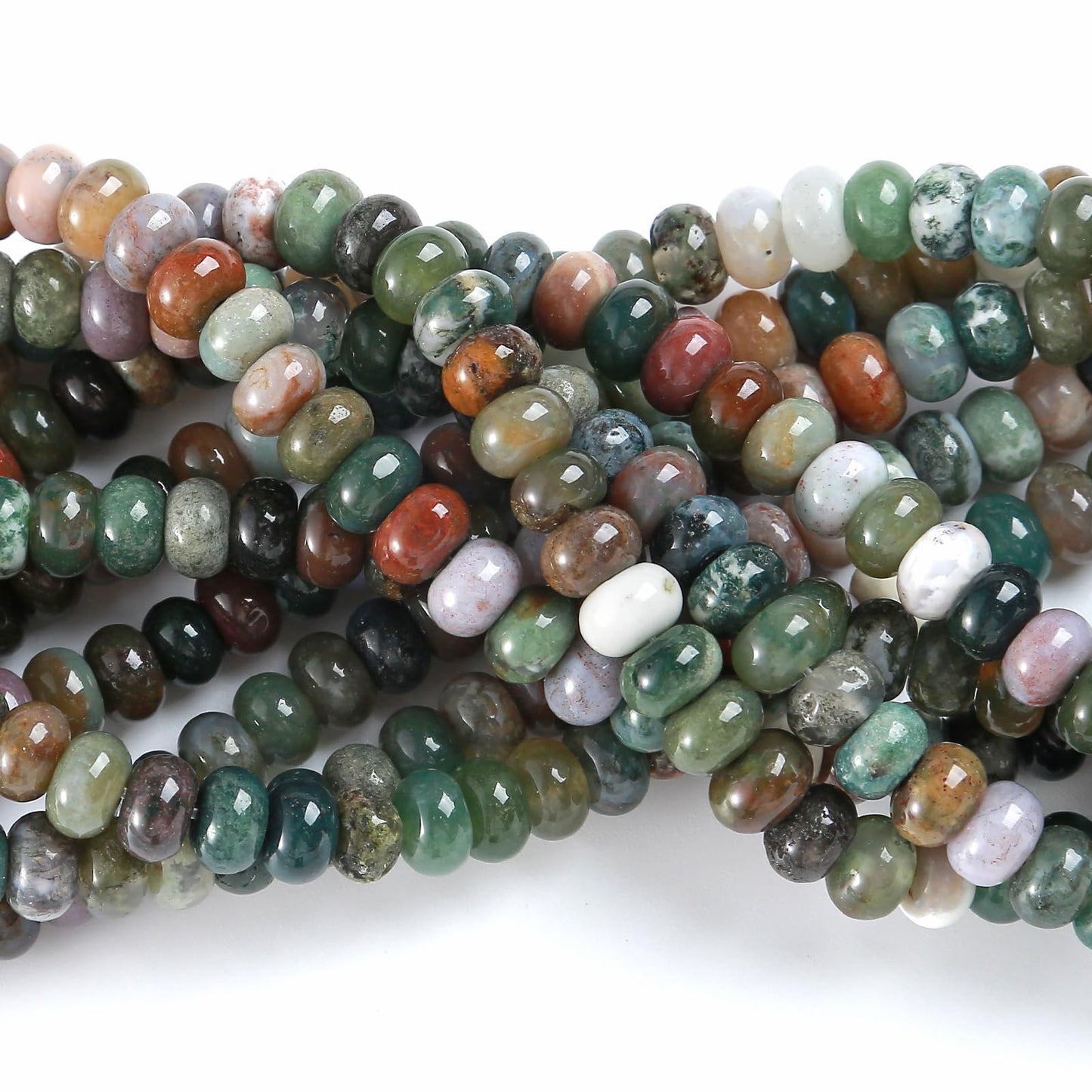 76pcs 5x8mm Natural Stone Indian Agate Rondelle Spacer Loose Beads Abacus Disk Stone Round Loose Gemstone Beads for Jewelry Making DIY Bracelet Necklace