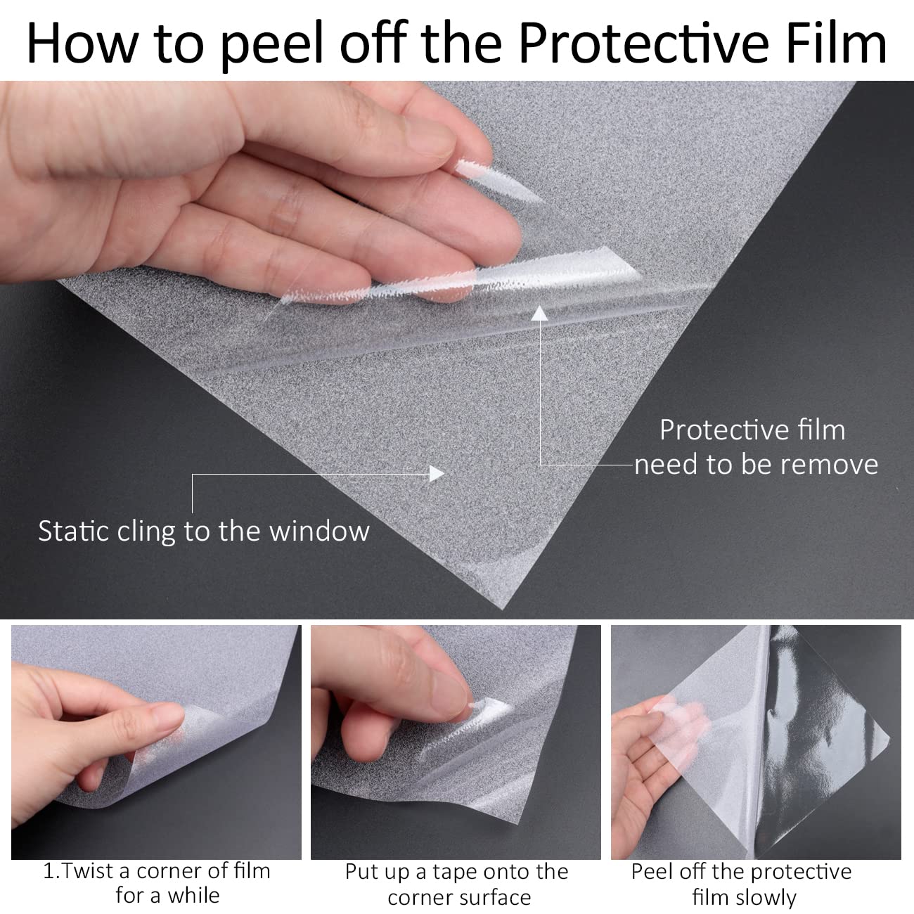 HIDBEA Frosted Window Privacy Film Heat Control UV Blocking, Static Cling Non-Adhesive Reusable Door coverings for Bathroom Home Office (Frosted 17.5 Inch x 6.5 Feet)