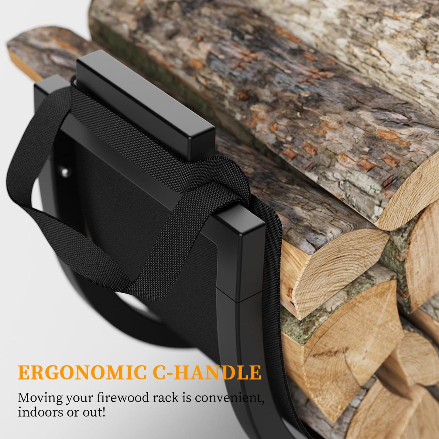 Elbourn Firewood Rack, 24 Inch Indoor Fireplace Log Holder with Carrier, Thickened Metal Rustproof Wood Storage Rack