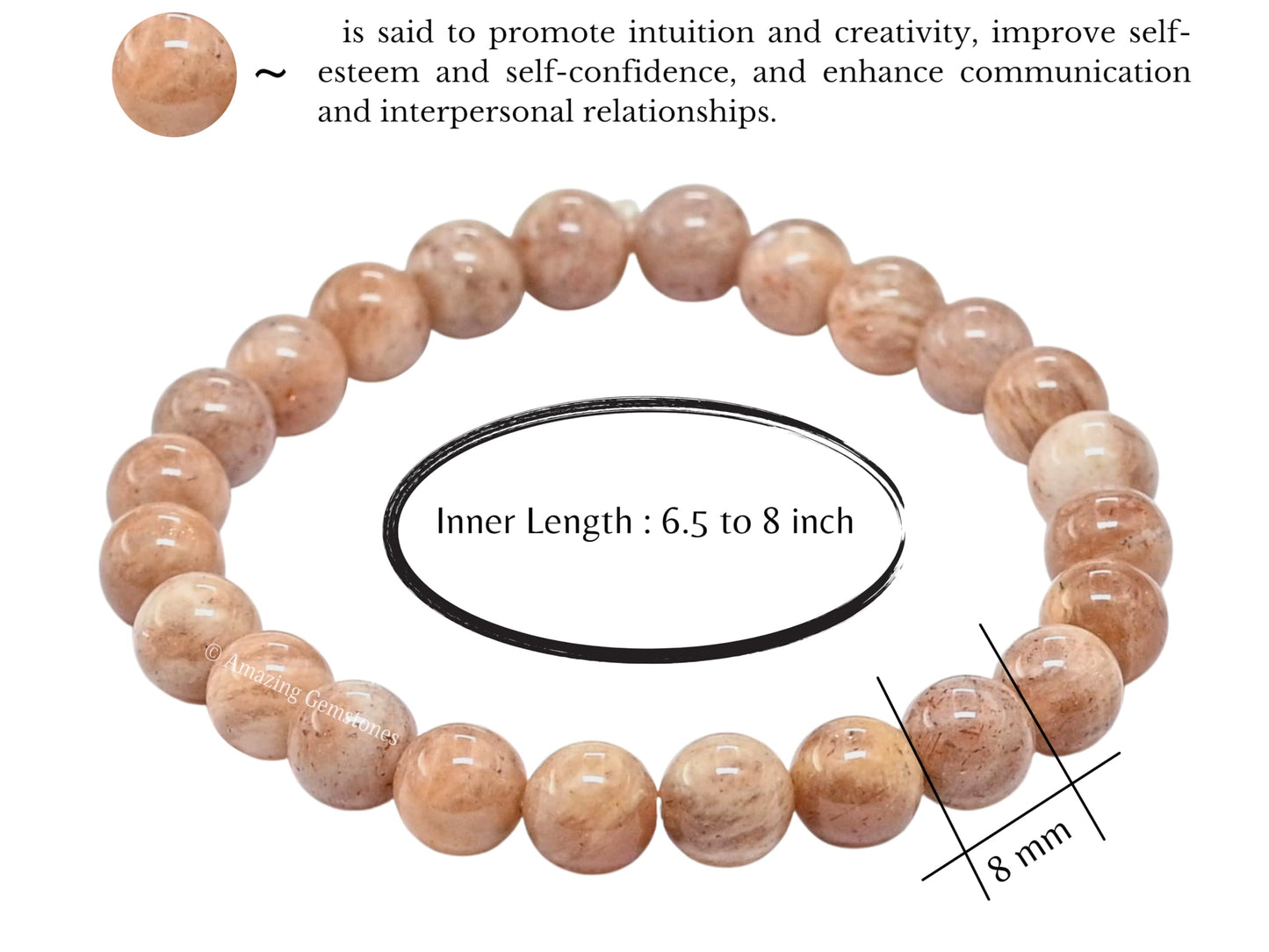 Amazing Gemstone Crystal Bracelet for Women Men's Gifts - Protection Healing Crystal Bracelet - 8mm Gemstone Beaded Stretchable Bracelet Pulseras Para Hombres Mujer Stocking Stuffers Mothers Day Gift (Peach Moonstone)