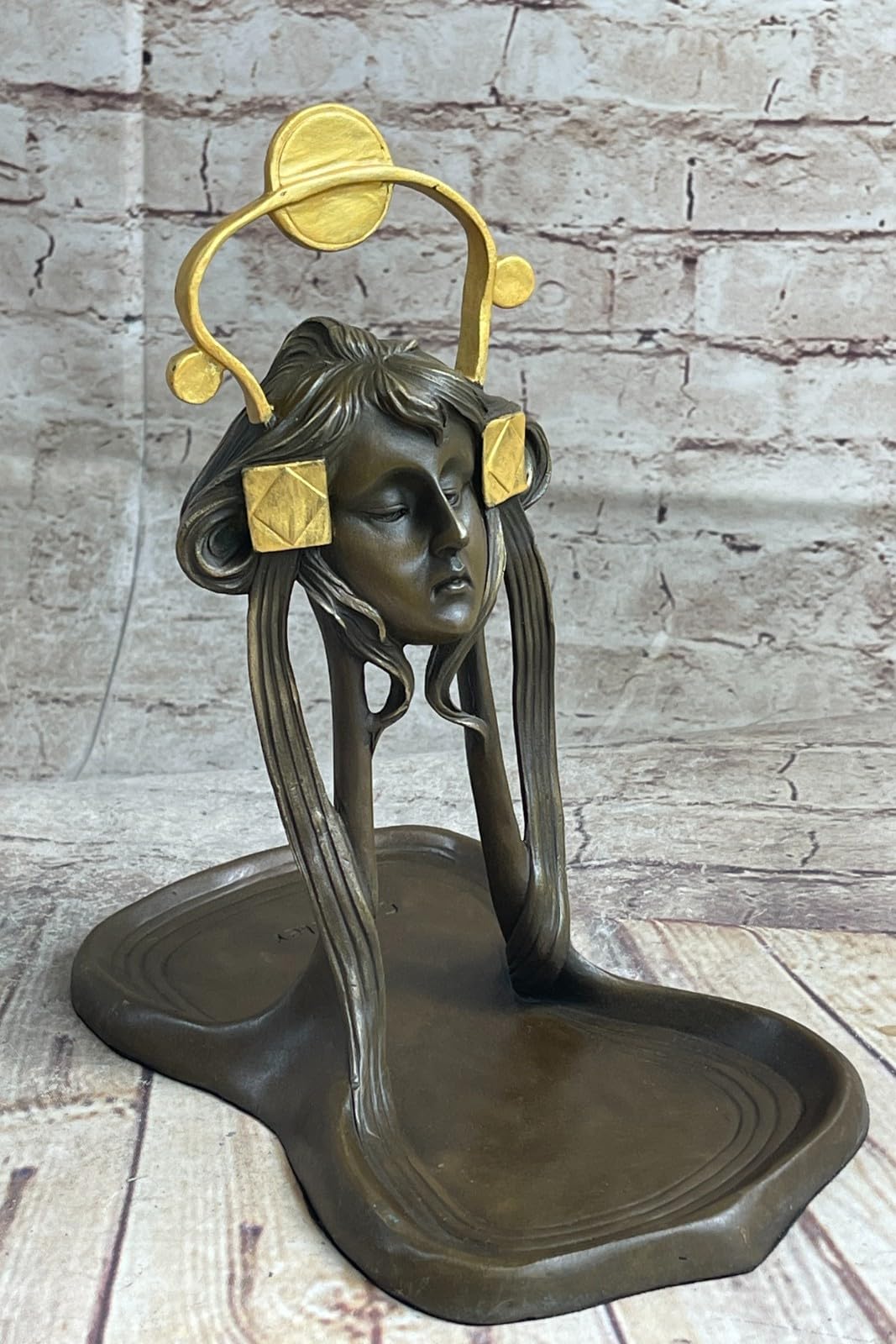 Classy Bronze Genuine 100% Real Bronze Art Deco Jewelry Tray with Gold Patina Statue Art Decor Figurine