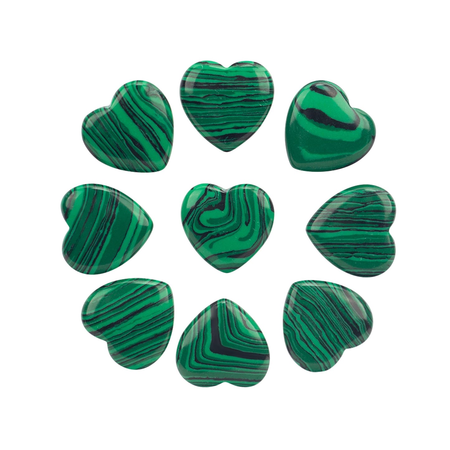 Xyntara 10 Pcs Heart Healing Crystal Stones, Quartz Worry Stones, Valentines Gift for Women, Love Carved Palm Gemstone for Reiki Energy Balancing Meditation 0.8 in (Malachite)