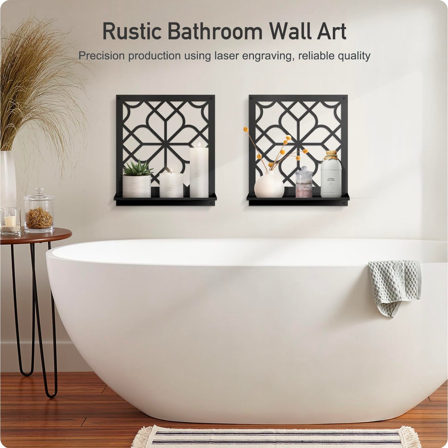 Black Metal Wall Candle Holder Set of 2, Minimalist Rustic Aesthetics Wall Art Decor for Living Room Bedroom Bathroom (11.8 x 13 in)