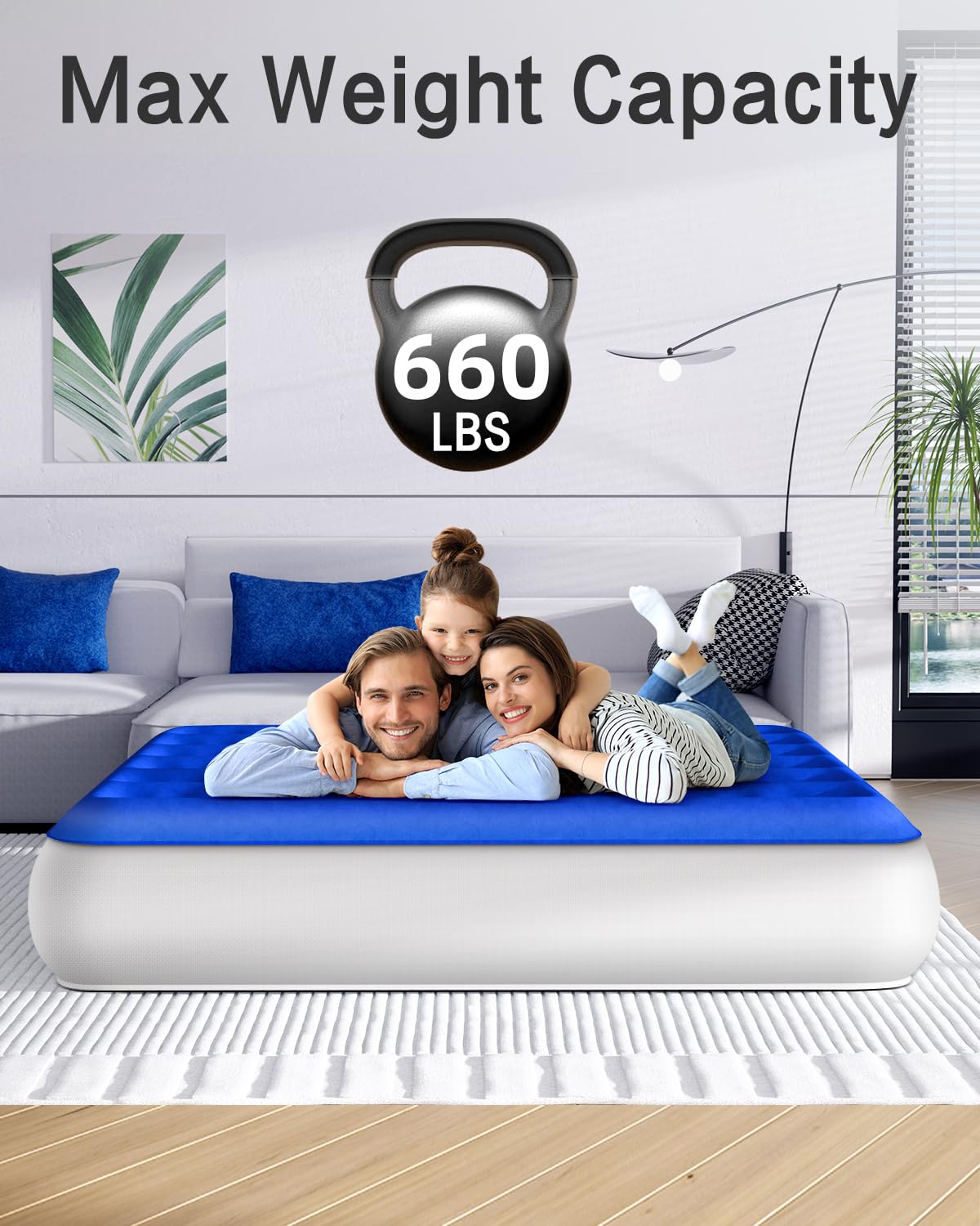 Xsleep Queen Air Mattress with Built in Pump Luxurious Comfort Raised Inflatable Mattress Queen Airbed Blow Up Mattress for Home and Guests Air Bed 2 Mins Fast Inflate/Deflate 660 lbs Max