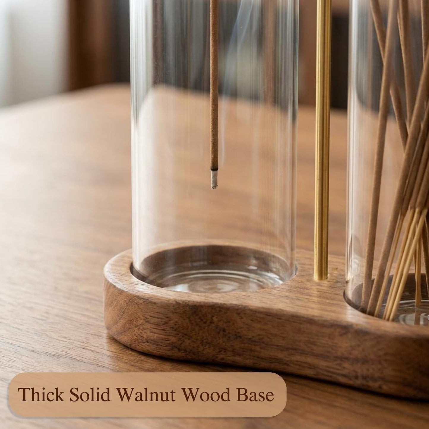 Incense Holder for Sticks with Glass Ash Catcher - Upside Down Anti-Ash Flying Incense Burner & Stick Storage Organizer, Ideal for Meditation, Yoga, Zen Home Decor, Spa Relaxation Gift (Natural Wood)