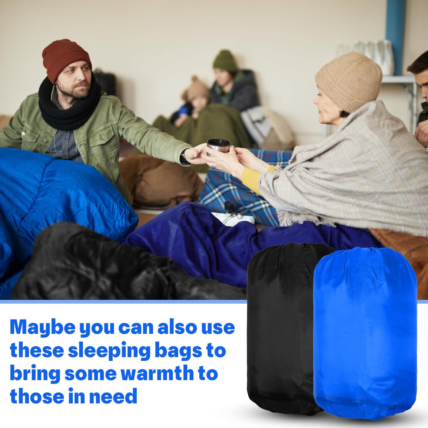 Macarrie 6 Pack Bulk Sleeping Bags for Homeless Donation, 0 Degree Waterproof Sleeping Bags with Compression Sack for Adults Winter Cold Weather Care Camping Hiking Emergency(Classic Colors)
