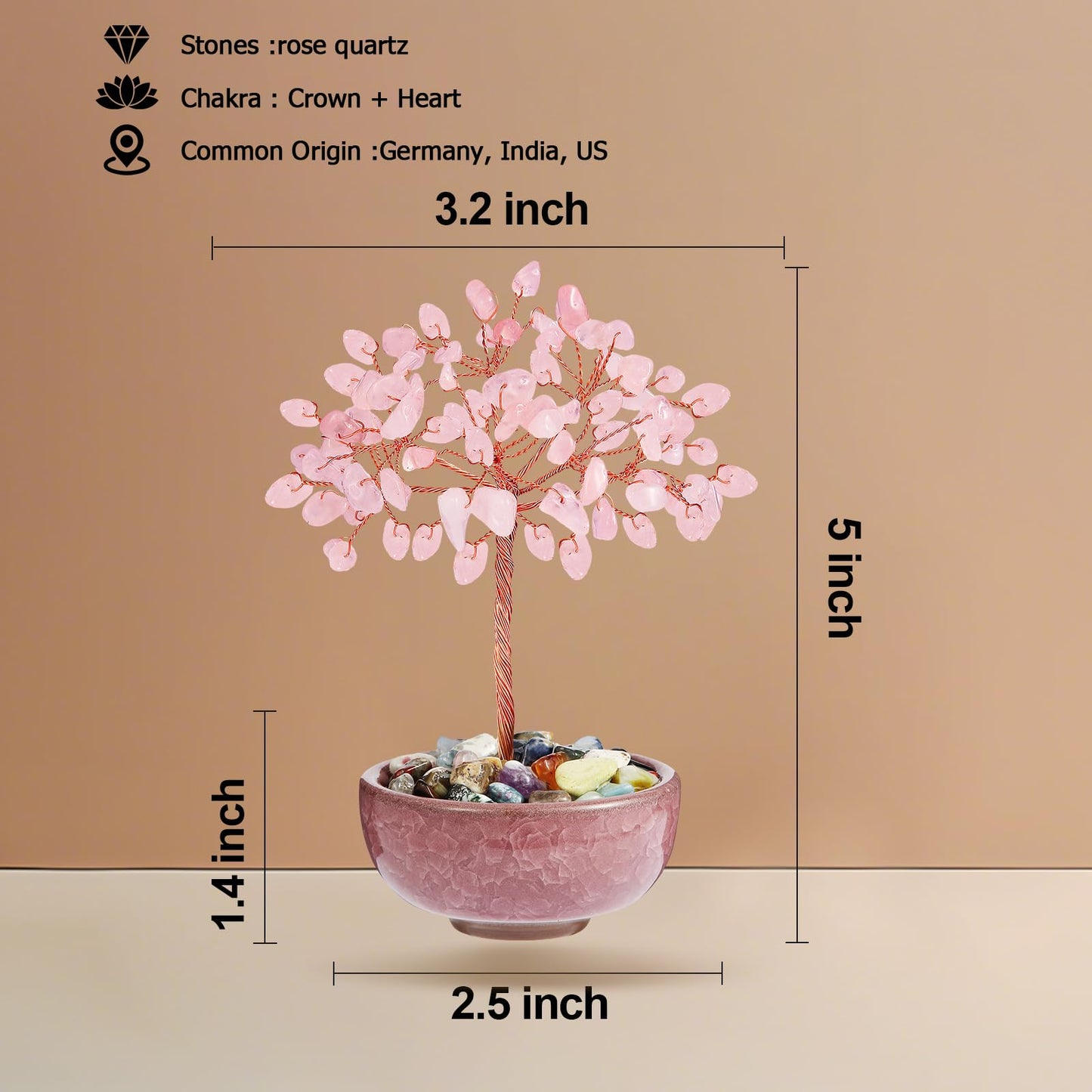 Handcrafted Rose Quartz Abundance Tree with Ceramic Base,5 Inch Natural Crystal Feng Shui Bonsai for Prosperity,Harmony & Energy Flow,Premium Healing Stone Decor for Home & Sacred Spaces