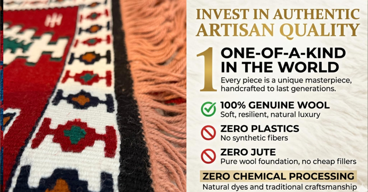 Handmade Turkish Area Rug(YORUK Kilim) - 100% Wool - 3x5 ft (32x56 in) Small Area Rug - Deep Red Burgundy, Traditional Diamond Pattern, Cozy Boho Decor for Living Room, Fireplace, or Bedroom