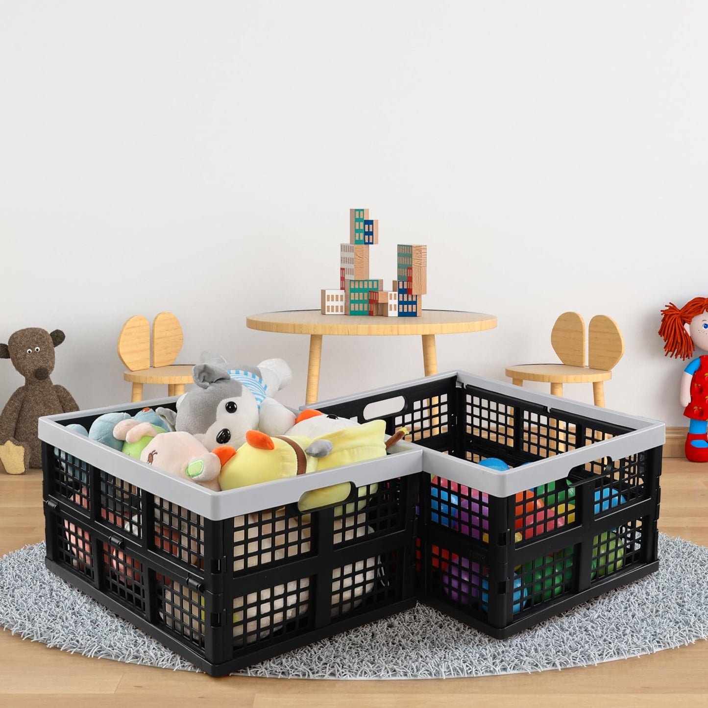 Afromy 3 Packs 30L Plastic Rectangular Collapsible Basket, Folding Crates Storage, Utility Folding Milk Crates