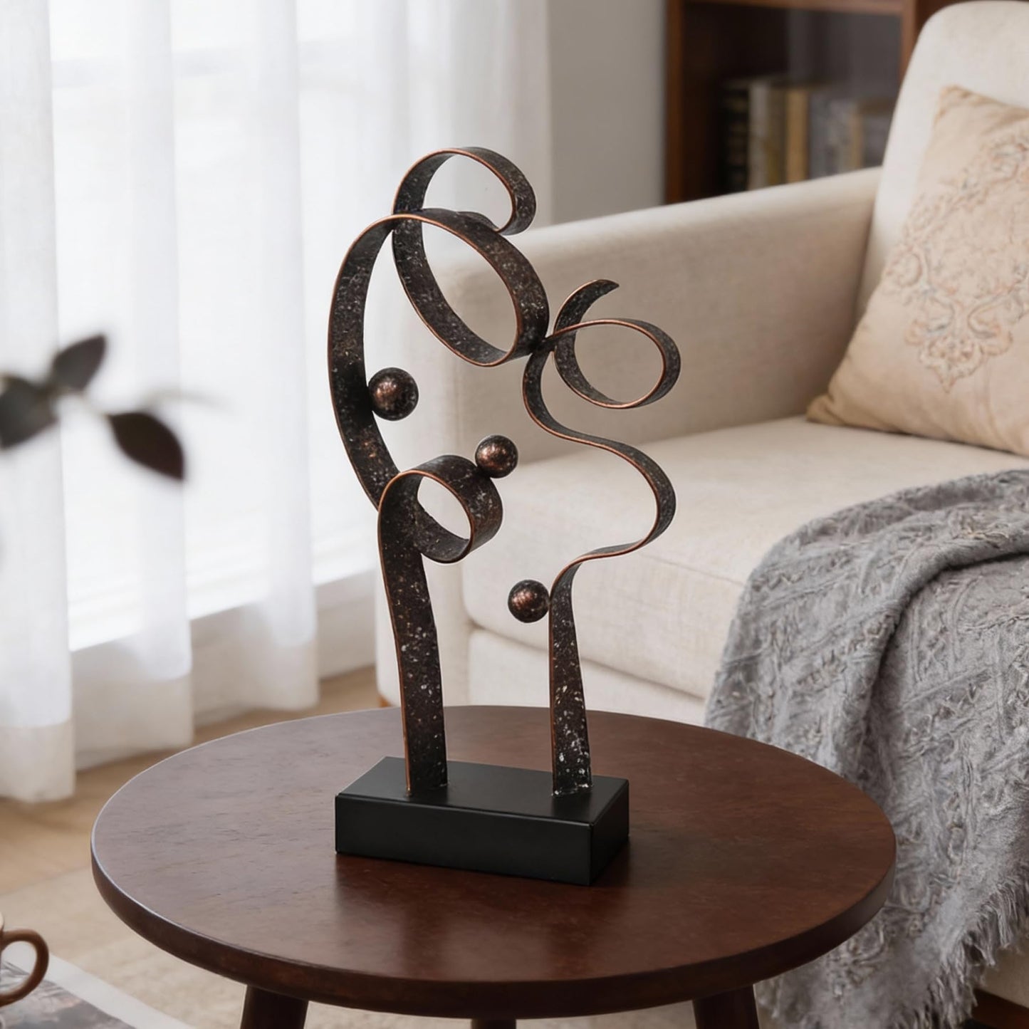 LNXMES Abstract Metal Sculpture Home Decor – Modern Minimalist Line Art Statue Decorations for Table, Shelf, Living Room, Office & Entryway (Curved Sphere Metal Sculpture)