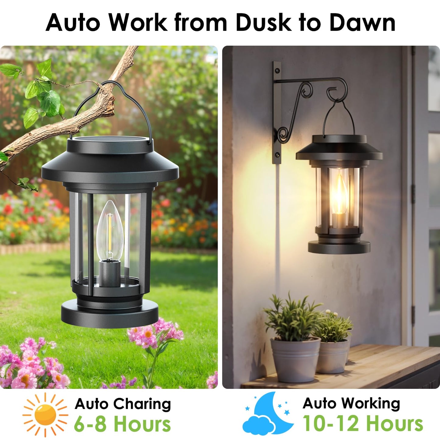 Greluna Solar Lantern Outdoor, Waterproof Candle Style Bulb Solar Hanging Lights, Auto On/Off Decorative Outside Garden Lights for Patio Yard Porch Pool Camping Tabletop Decor