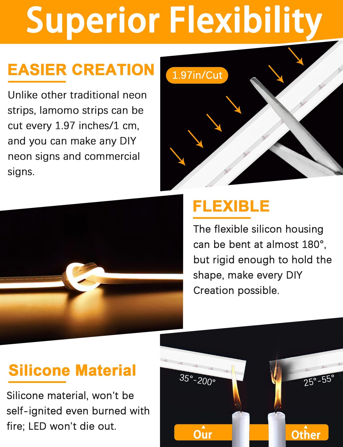 Lamomo Neon Rope Lights 65.6Ft, Waterproof Warm White LED Strip Lights, 3000K Silicone Flexible Cuttable 24V Led Lights for Bedroom, Outdoor,Indoor, Kitchen, DIY Design, Cabinet