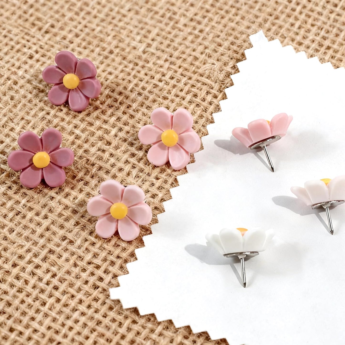Cute Flower Push Pins, 30Pcs Aesthetic Thumb Tacks with Rust-Proof Metal Tips for Cork Bulletin Board, Photo Walls, Office & Home Decor