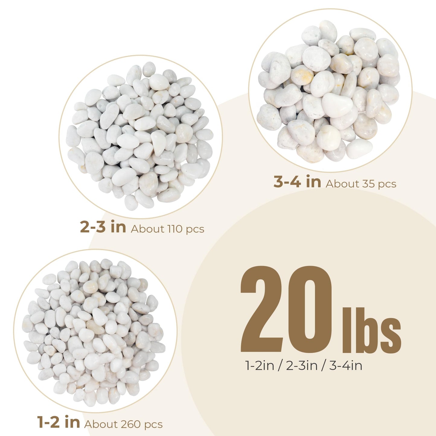 VINICS Large River Rocks for Landscaping 20lbs, 3-4 Inch White River Rocks, Hand-Picked Natural Stones for Garden Design Fish Tank, Pathways and Backyard