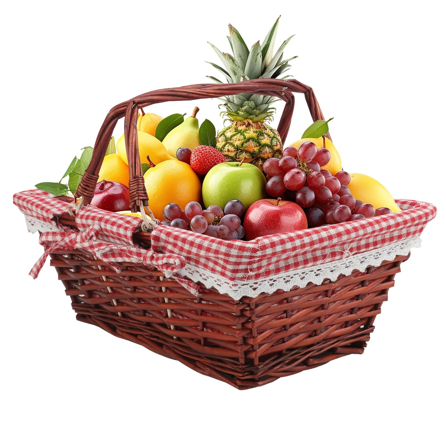 Yiksonyo 2 Pack 13.78 Inch Rectangle Willow Basket, Wicker Basket with Double Handle, Willow Woven Picnic Basket, Perfect for Easter, Picnic, Decor, Storage, and Wedding(Medium & Reddish Brown)