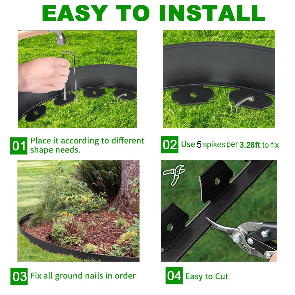 Landscape Edging 3 in x 49 FT, Garden Edging Borders with 75 Pieces Metal Stakes, Flexible Lawn Edging Border Kit, DIY Plastic Fence Edge for Tree, Yard, Flowerbeds,Grass,Landscaping, Path Way