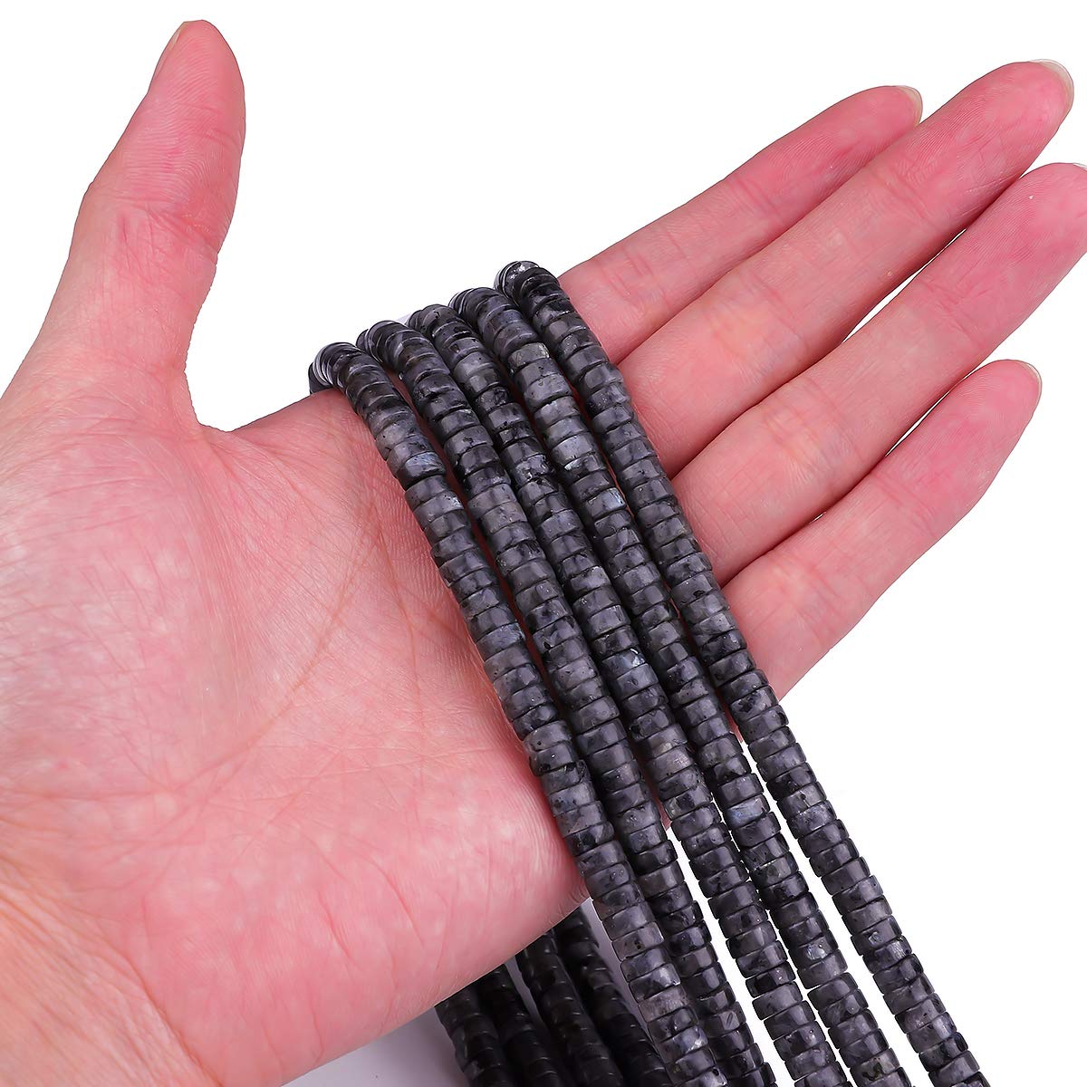 BEADIA Natural Black Spectrolite Spacer Beads Caps Loose Semi Gemstone for Beading Jewelry Making 6mmx3mm 38cm