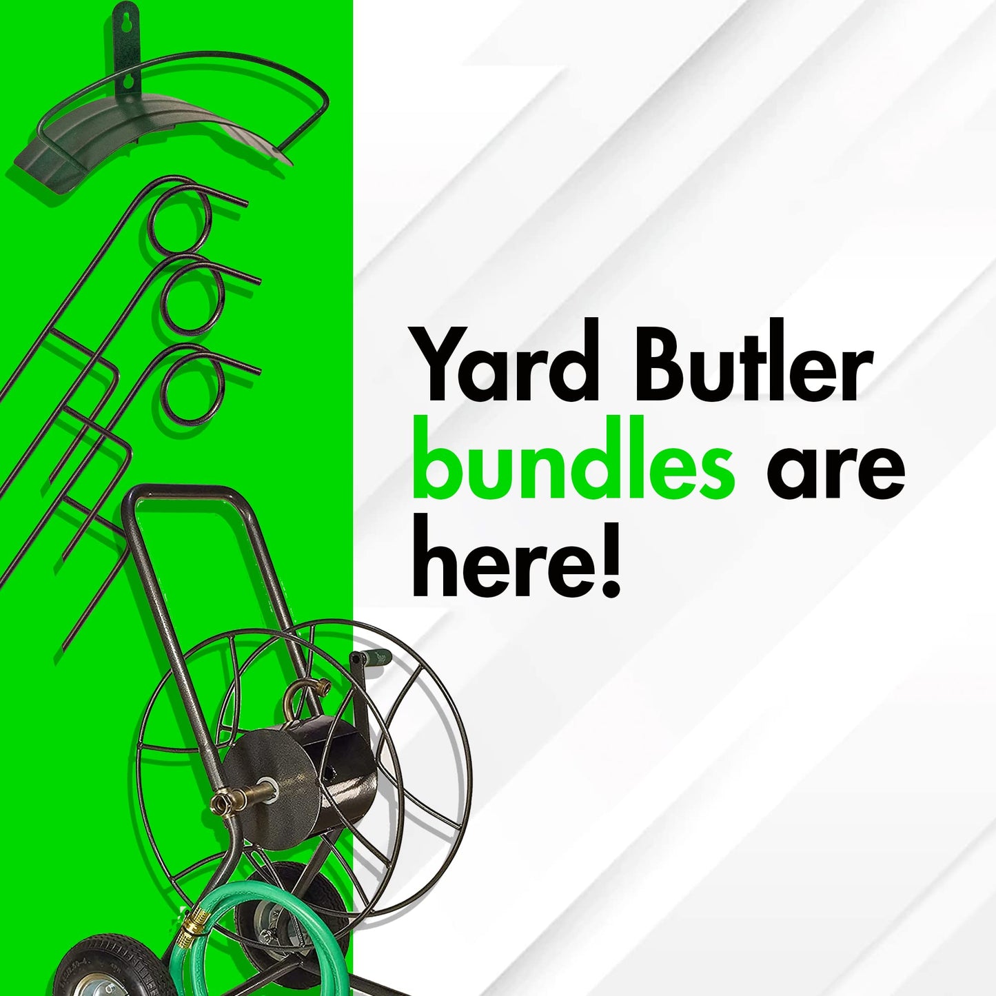 Yard Butler Ultimate Hose Management Bundle - Complete Hose Organizer Kit - Wheeled Cart, Wall Mounted Hanger, & Plant Saving Guides - Durable Powder Coated Steel - 5-Piece Set