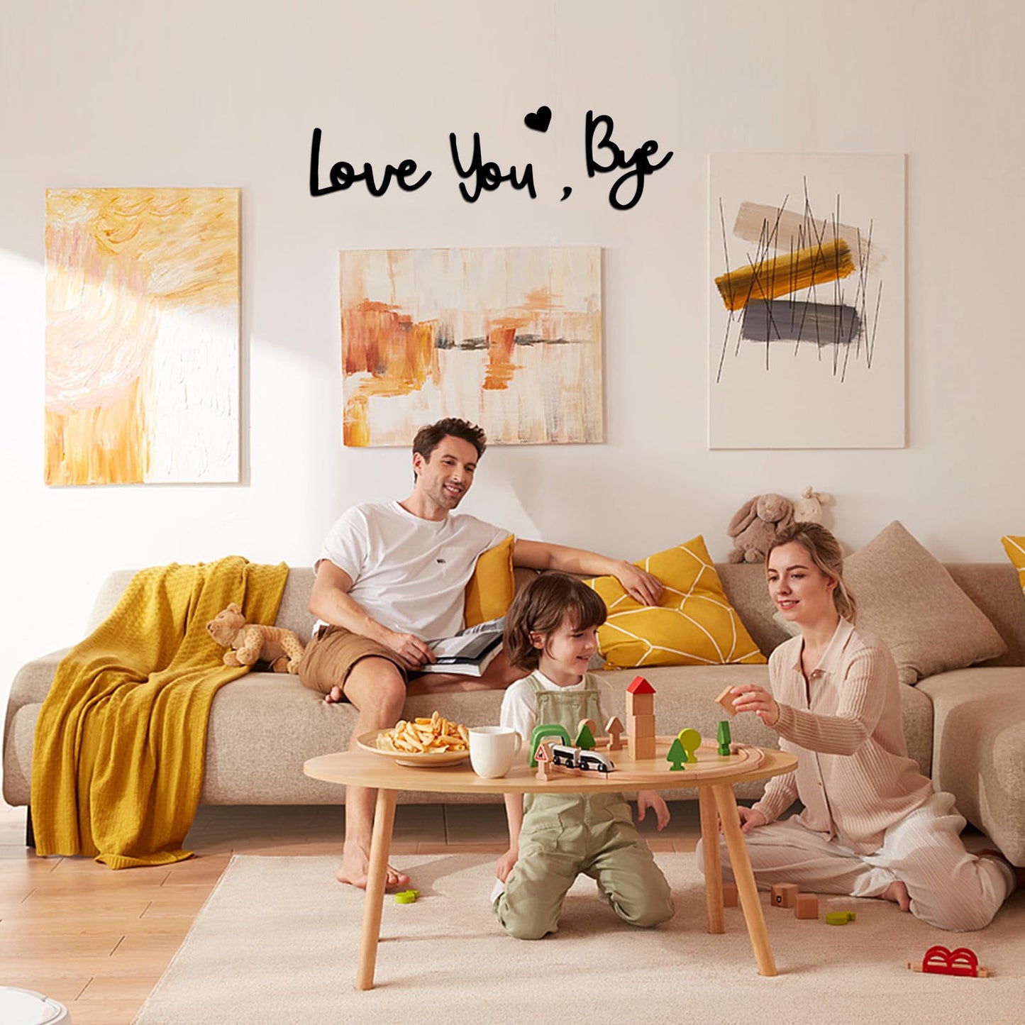 Wooden Love You Bye Sign Home Decor - Boho Farmhouse Wall Art Decor for Stylish Living Room, Hallway Entryway, Wall Decor Door Sign Gift Family Lovers