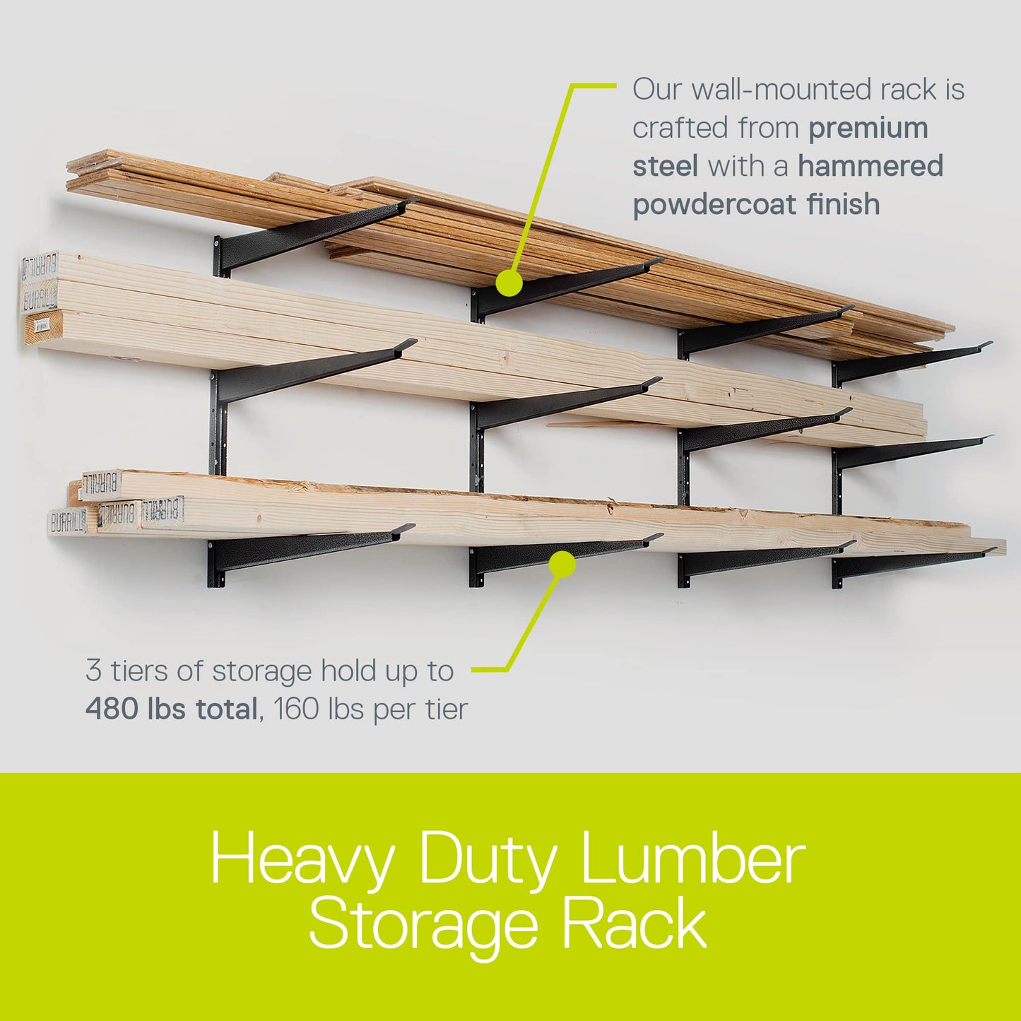 Delta Heavy Duty Wood and Lumber Storage Rack, Holds Up To 480 lbs - Easy to Install Mounted Rack With Steel Construction for Indoor & Outdoor Storage Solution For Garage, Basement & Pantry Cycle