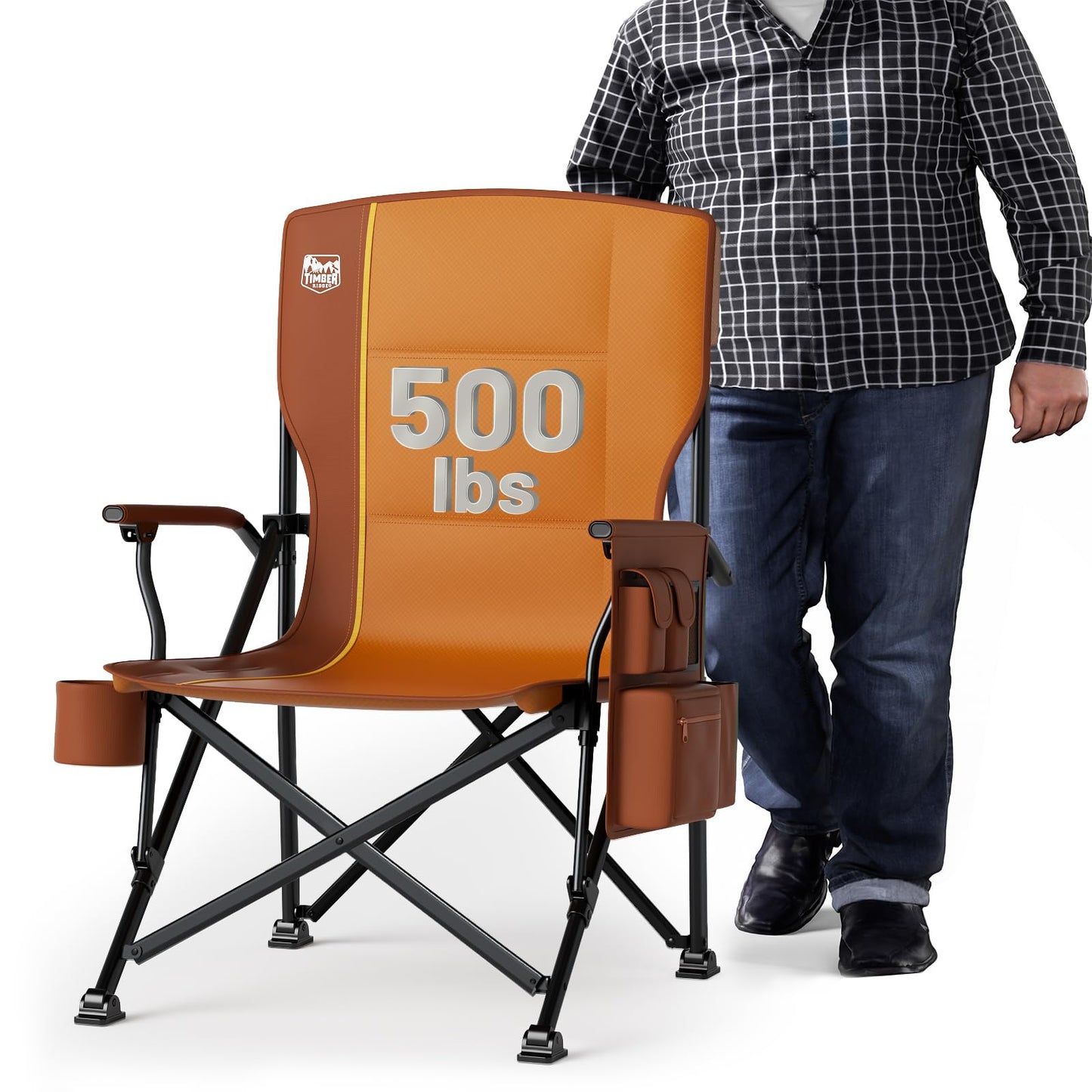 TIMBER RIDGE Oversized Folding Camping Chair High Back Heavy Duty for Adults Support up to 500lbs with Cup Holder, Side Pocket Cooler Bag
