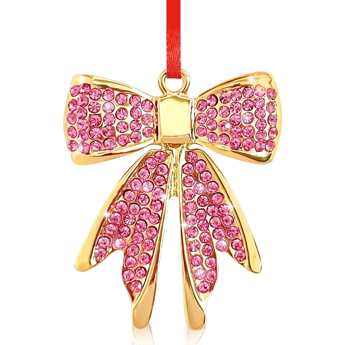 WALENGIF Pink Bow Ornaments for Christmas Tree Decorations 2025 - Metal Bow Christmas Ornaments - Bowknot Christmas Ornament Rhinestones Xmas Keepsake Gifts for Women Girls Sister Mom Bestie Friends