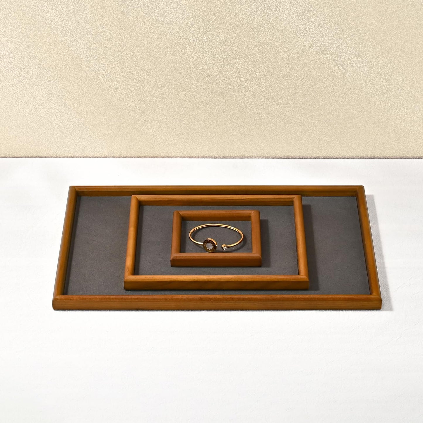 Woodten Jewelry Display Tray for Ring Earrings Necklace Bangle Solid Wood Jewelry Dish Tray Catchall(XS,Grey)