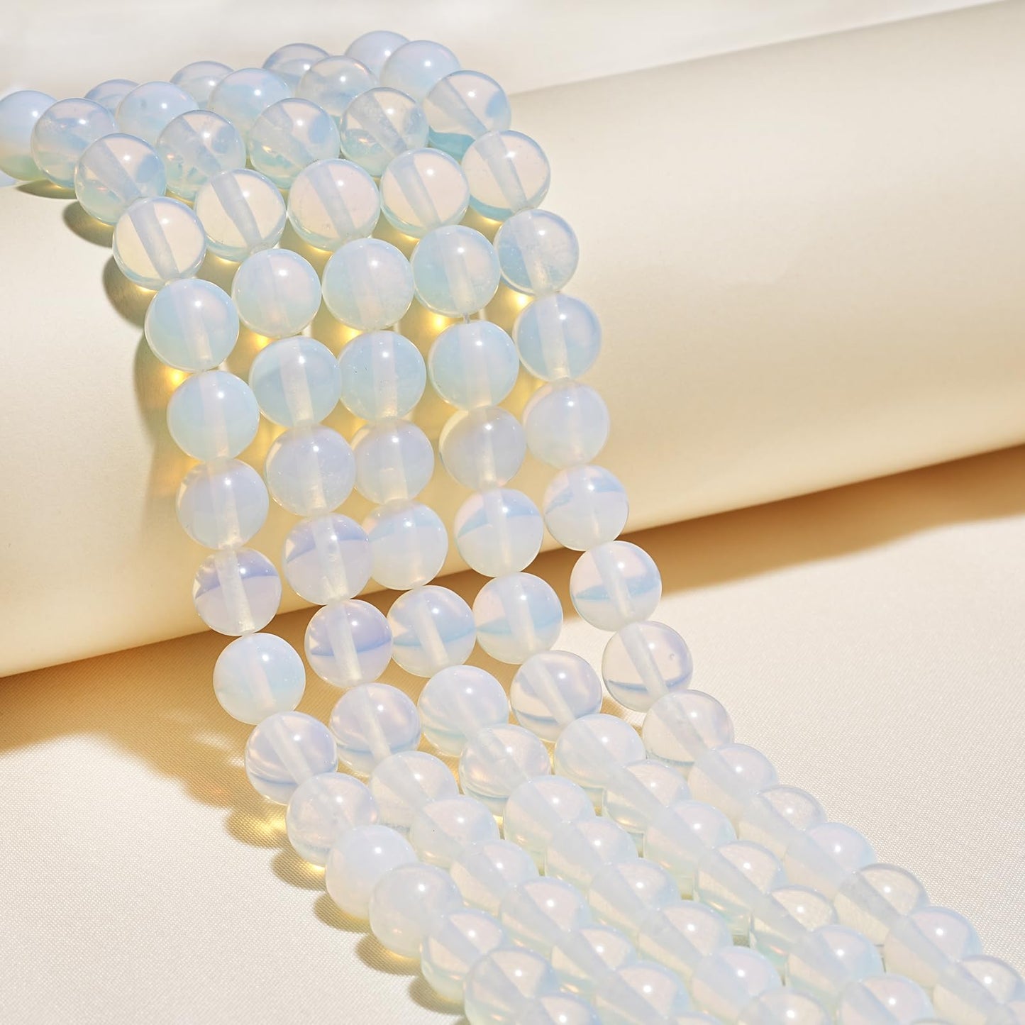 8mm Natural White Opal Gemstone Beads Polished Round Smooth Stone Beads for Bracelets Jewelry Making 15inch Loose Beads
